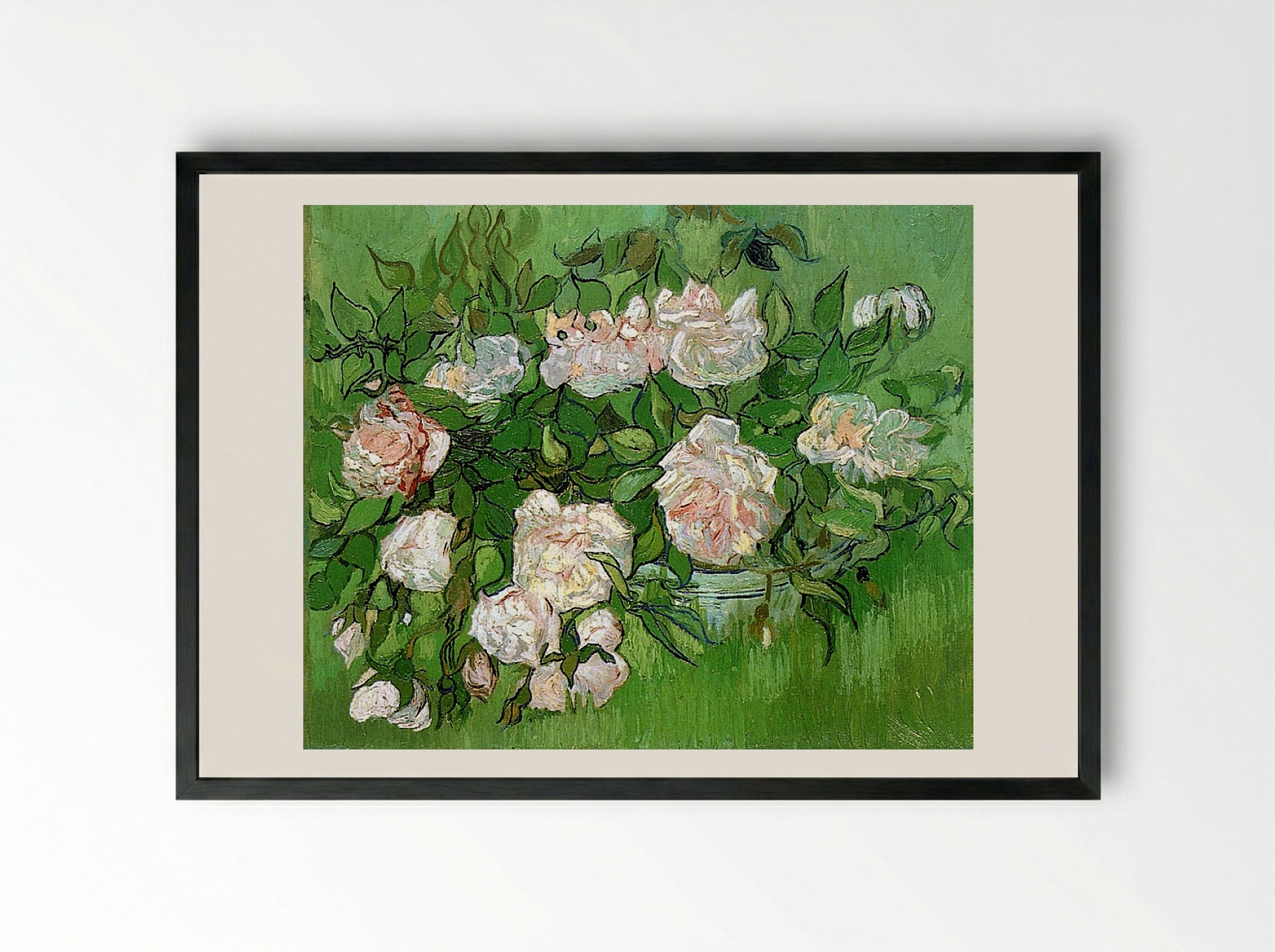 Still Life with Pink Roses - Vincent van Gogh - Framed Print Black