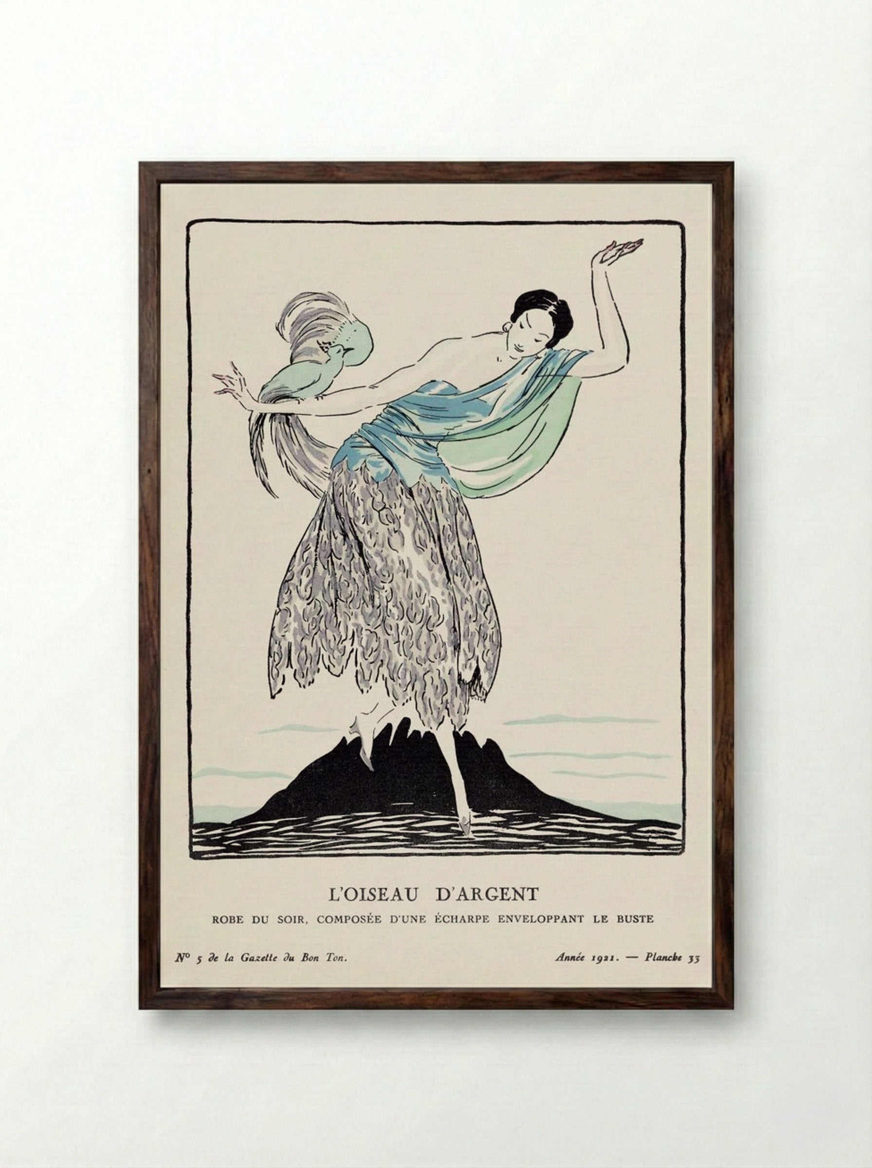 L'Oiseau d'Argent (Fashion Plate) - Fine Art Print - Framed Print Dark Wood