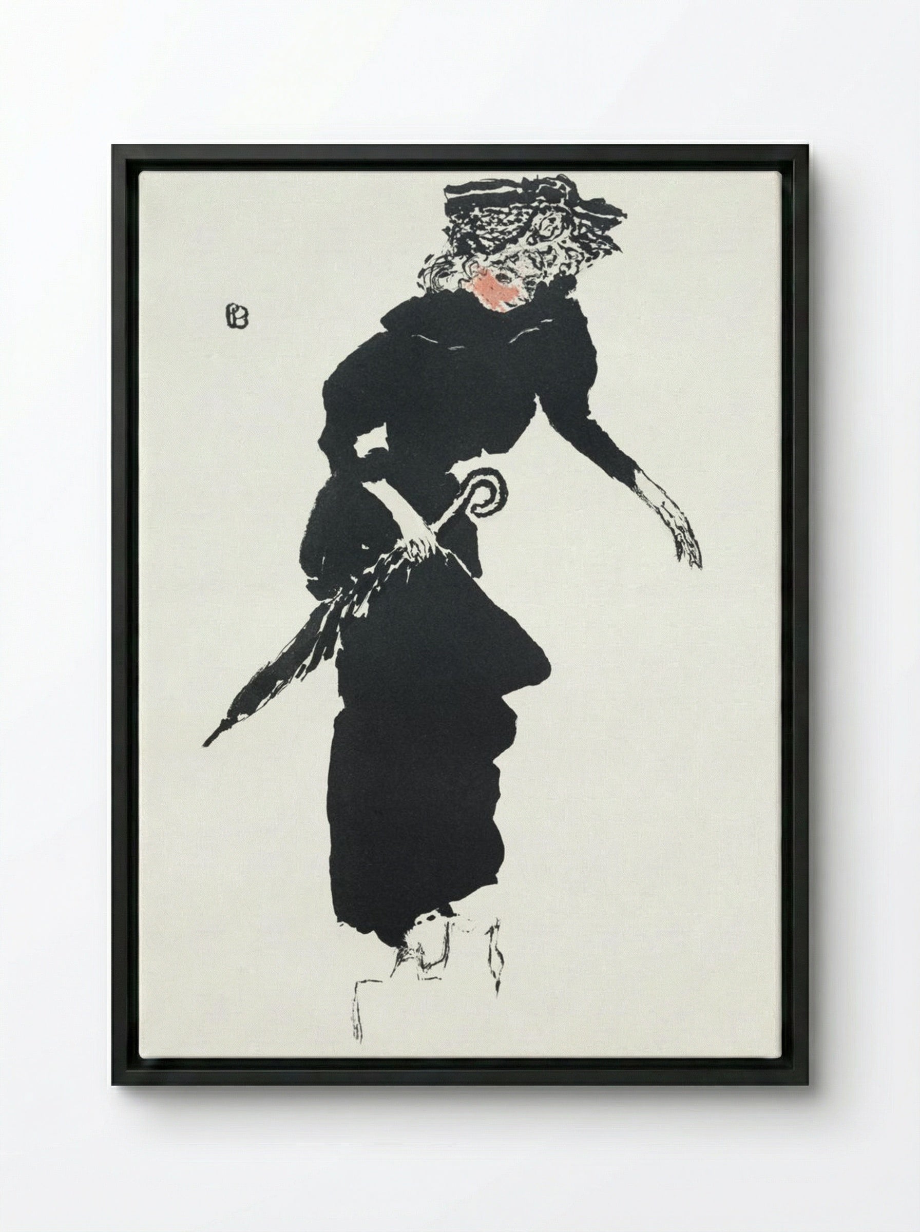 Woman with an Umbrella - Pierre Bonnard - Framed Canvas Black