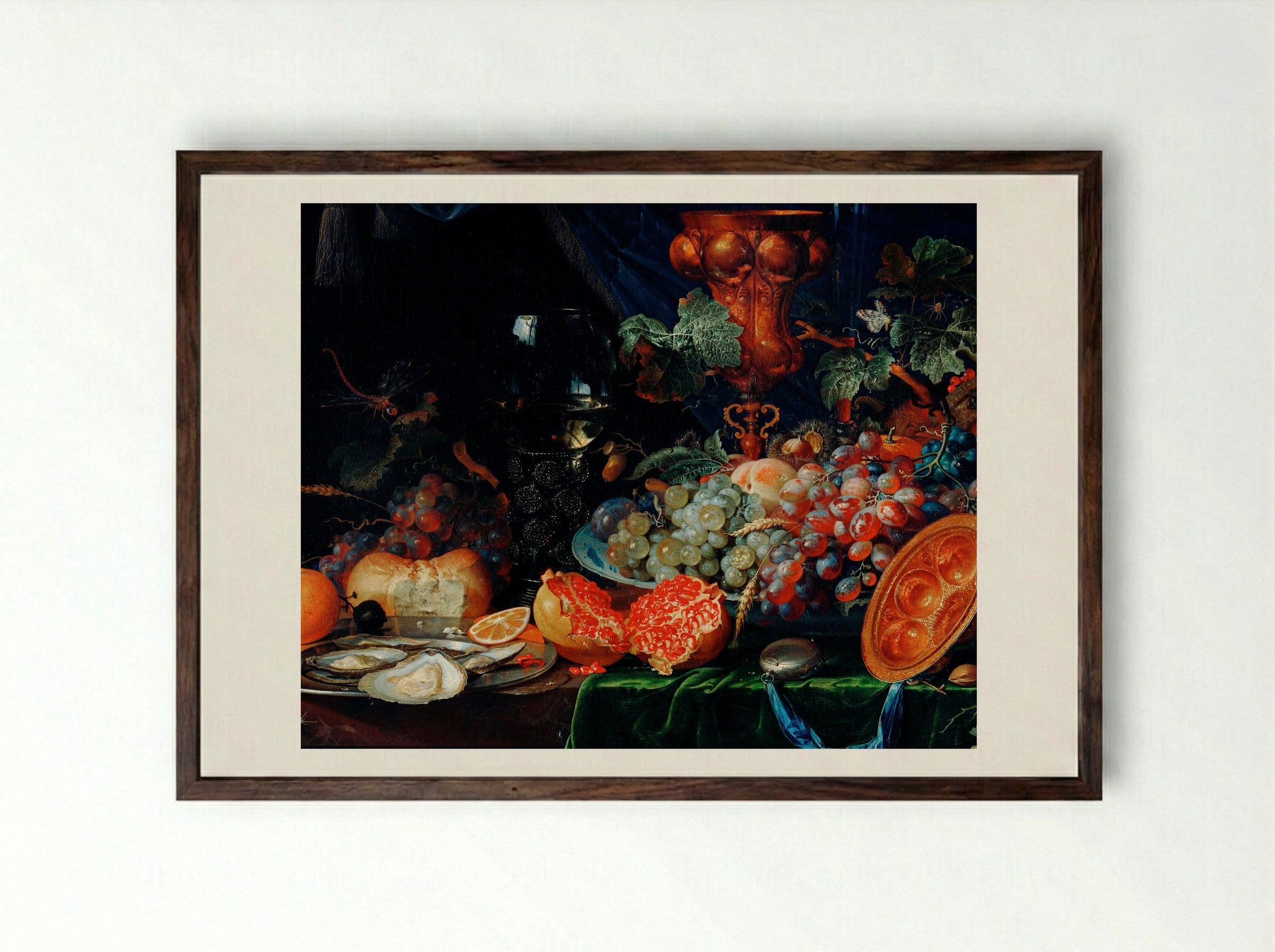 Fruits and Oysters - Abraham Mignon - Framed Print Dark Wood