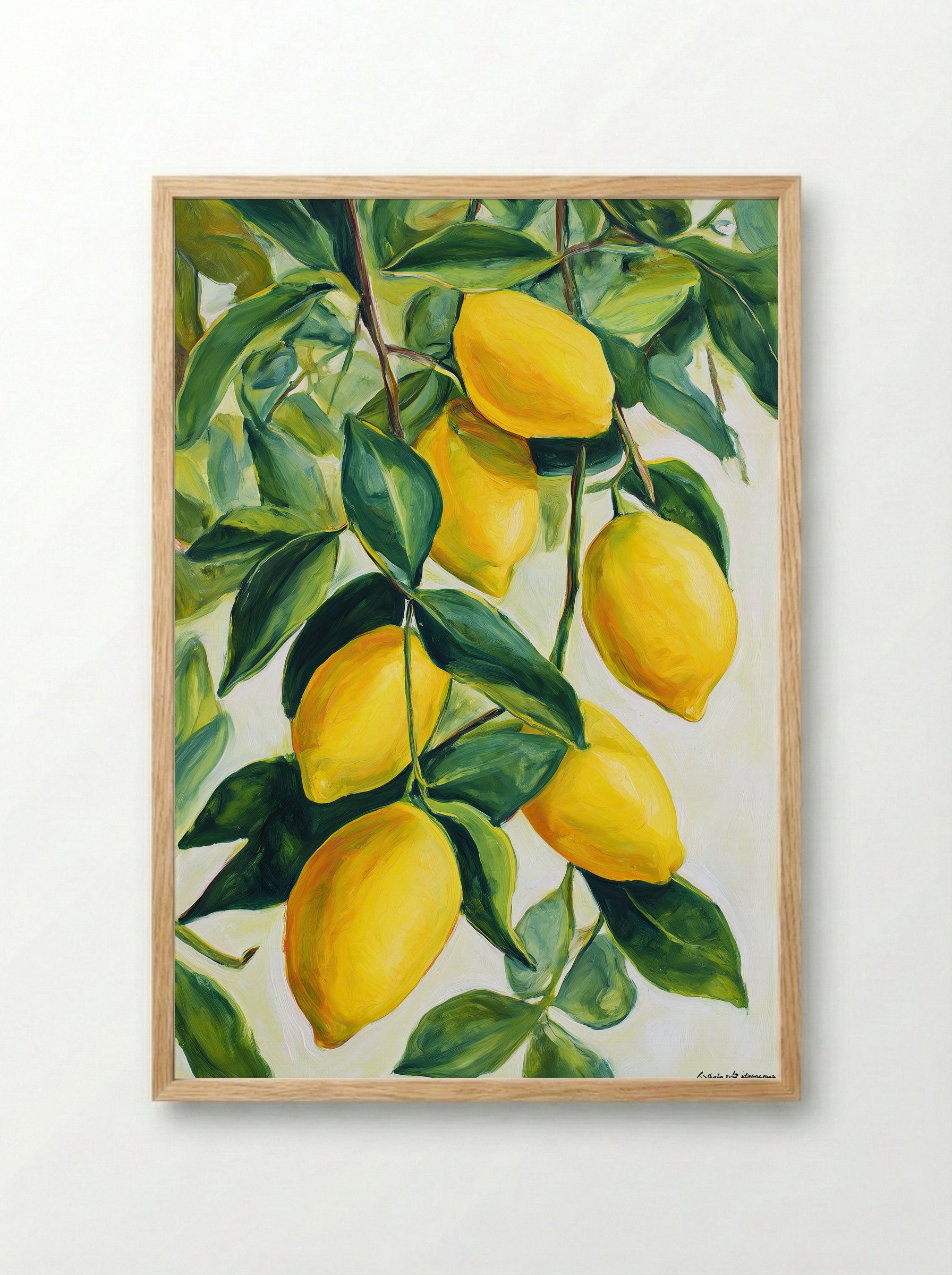 Lemon Orchard – Mediterranean Botanical Art Print - Framed Print Wood