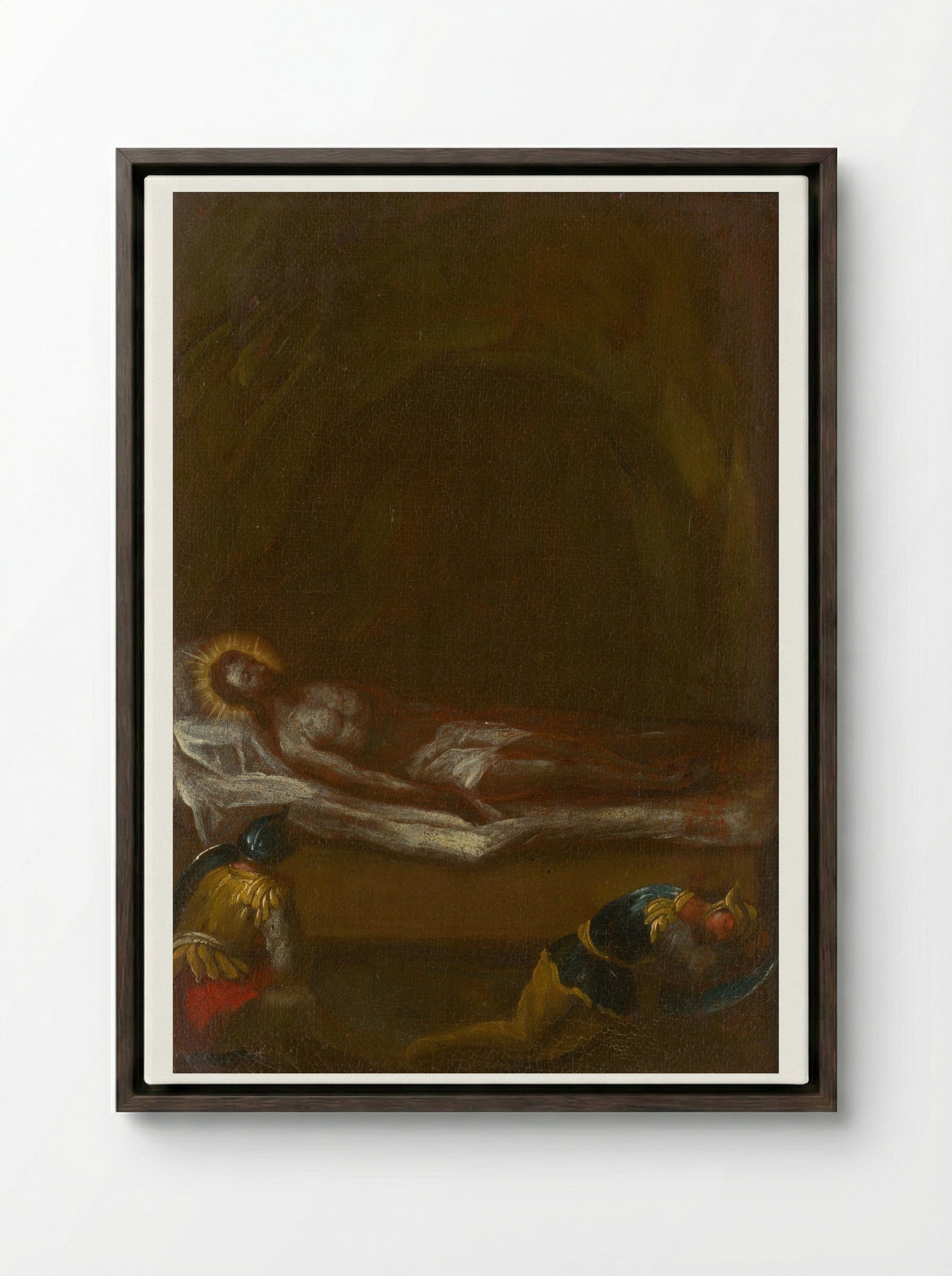 Jesus is Laid in the Tomb - Fine Art Print - Framed Canvas Dark Wood