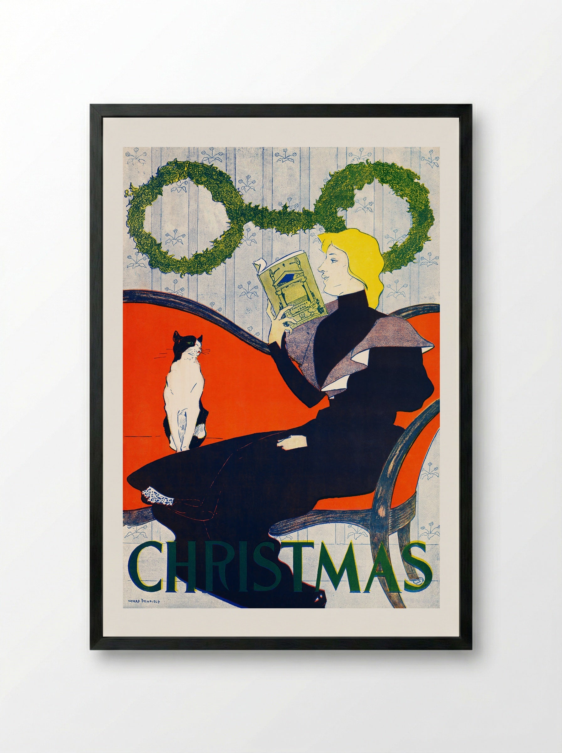 Vintage Christmas - Edward Penfield - Framed Print Black
