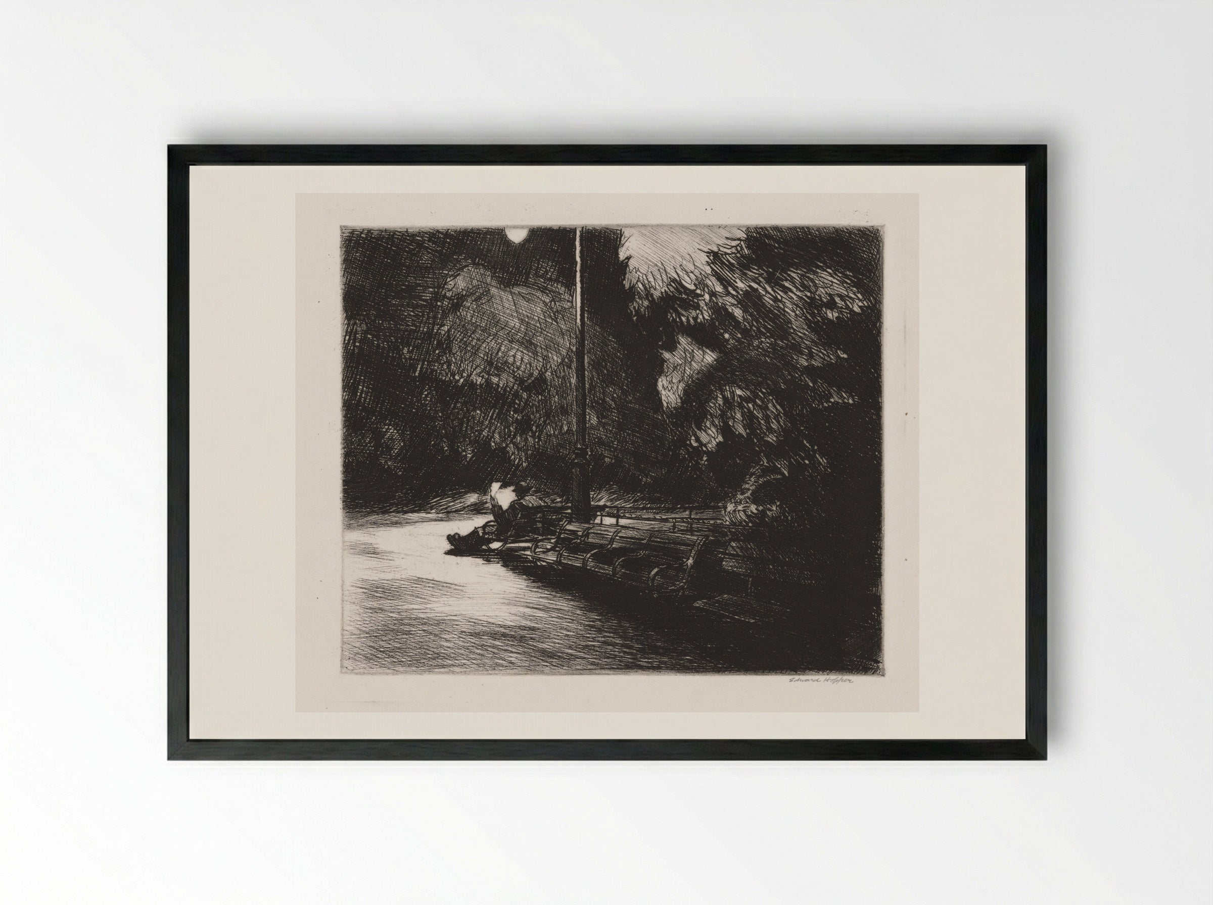 Night in the Park - Edward Hopper - Framed Print Black