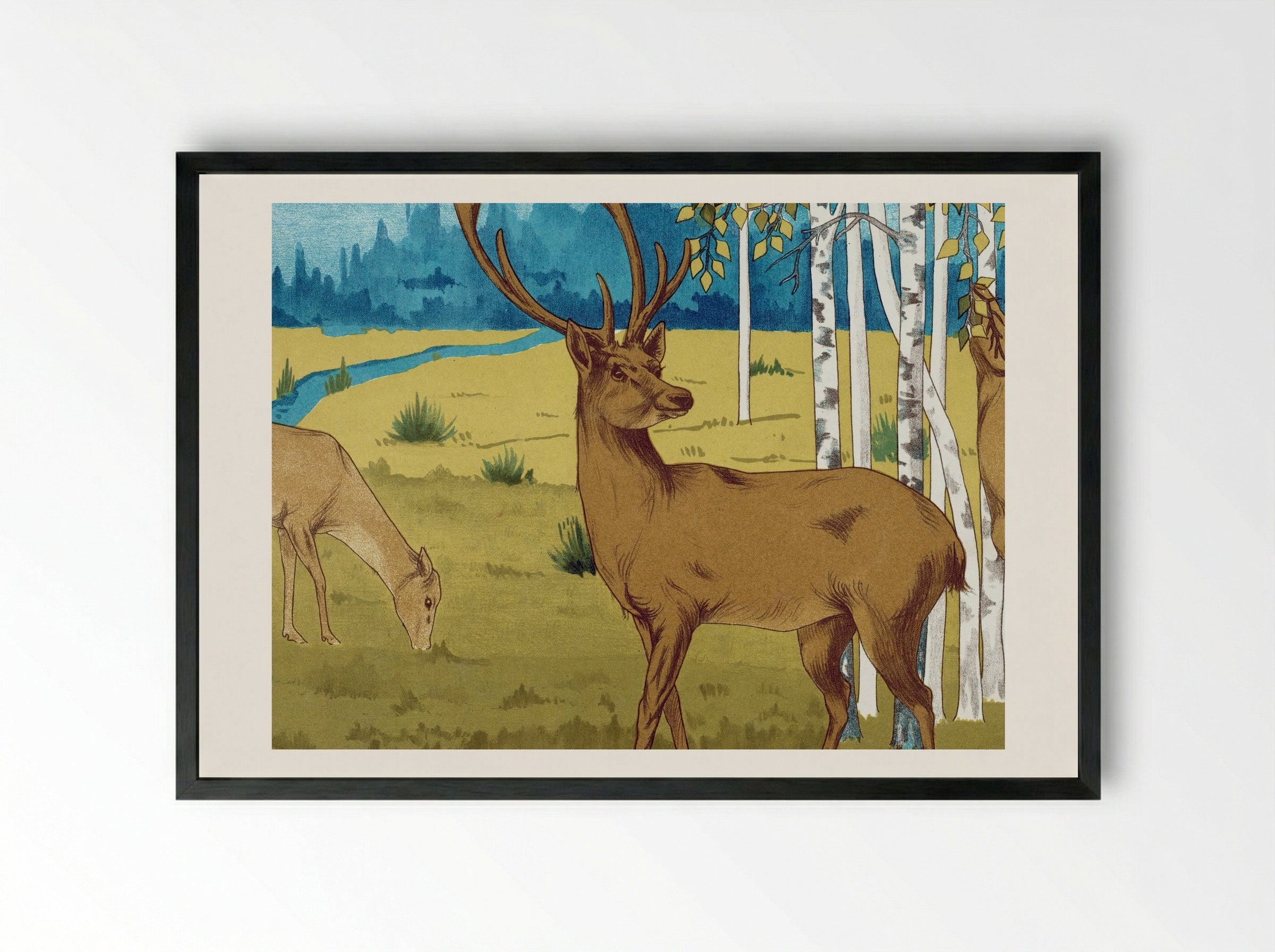 Cerfs (Deer) from L'animal dans la décoration - Maurice Pillard Verneuil - Framed Print Black
