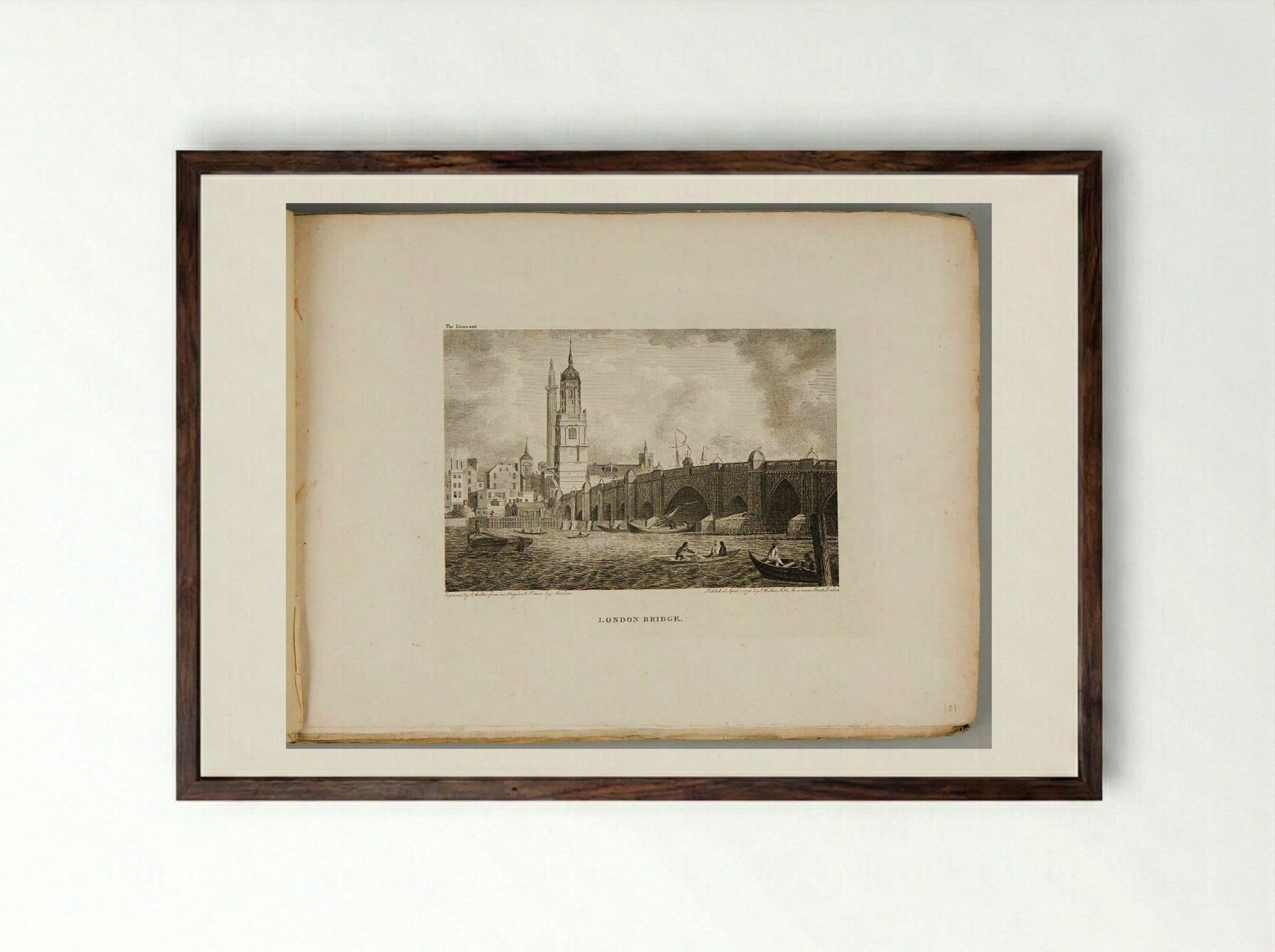London Bridge, from The Copper Plate Magazine - John Walker - Framed Print Dark Wood