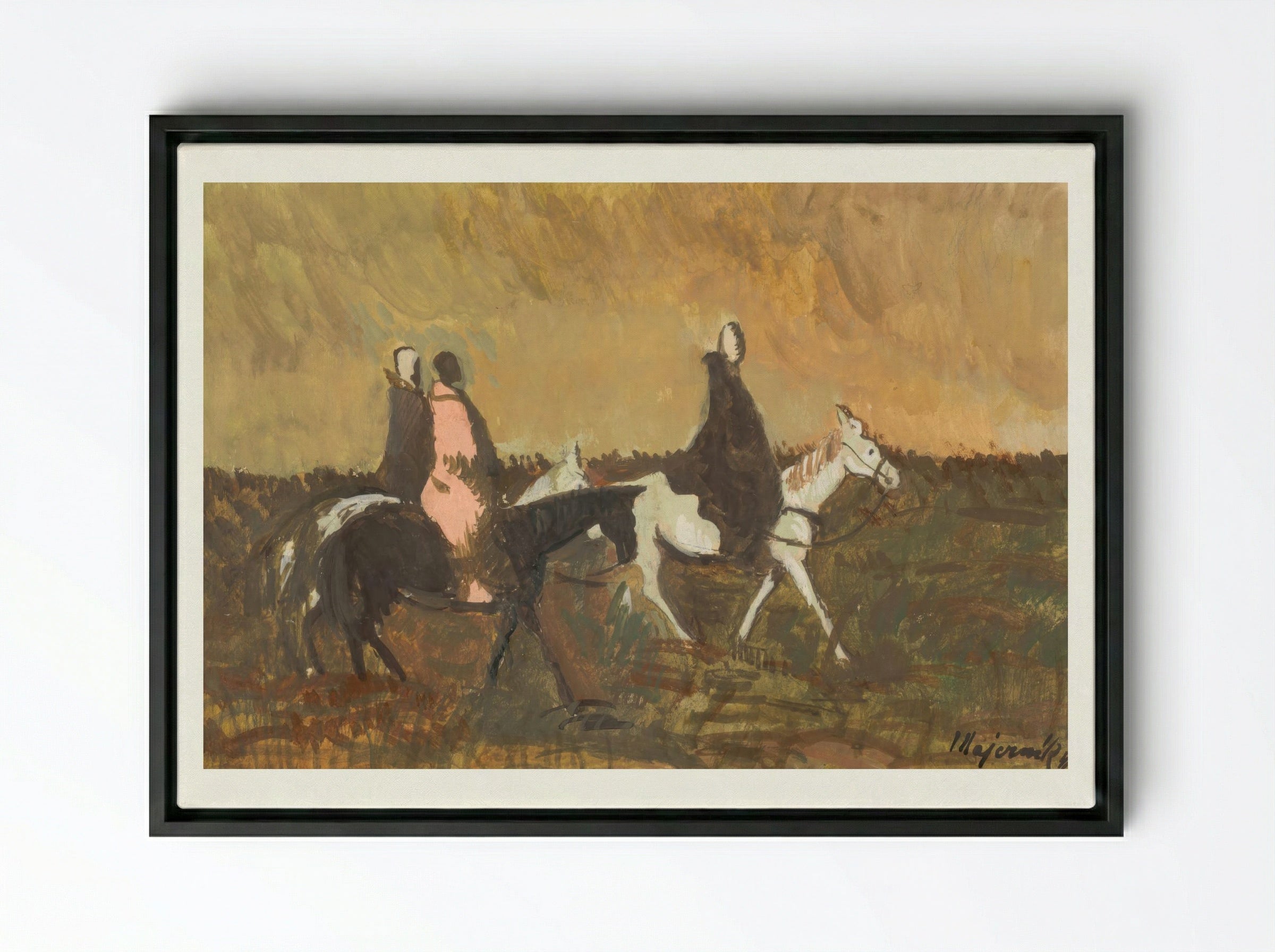 Three Riders in a Landscape - Cyprián Majerník - Framed Canvas Black