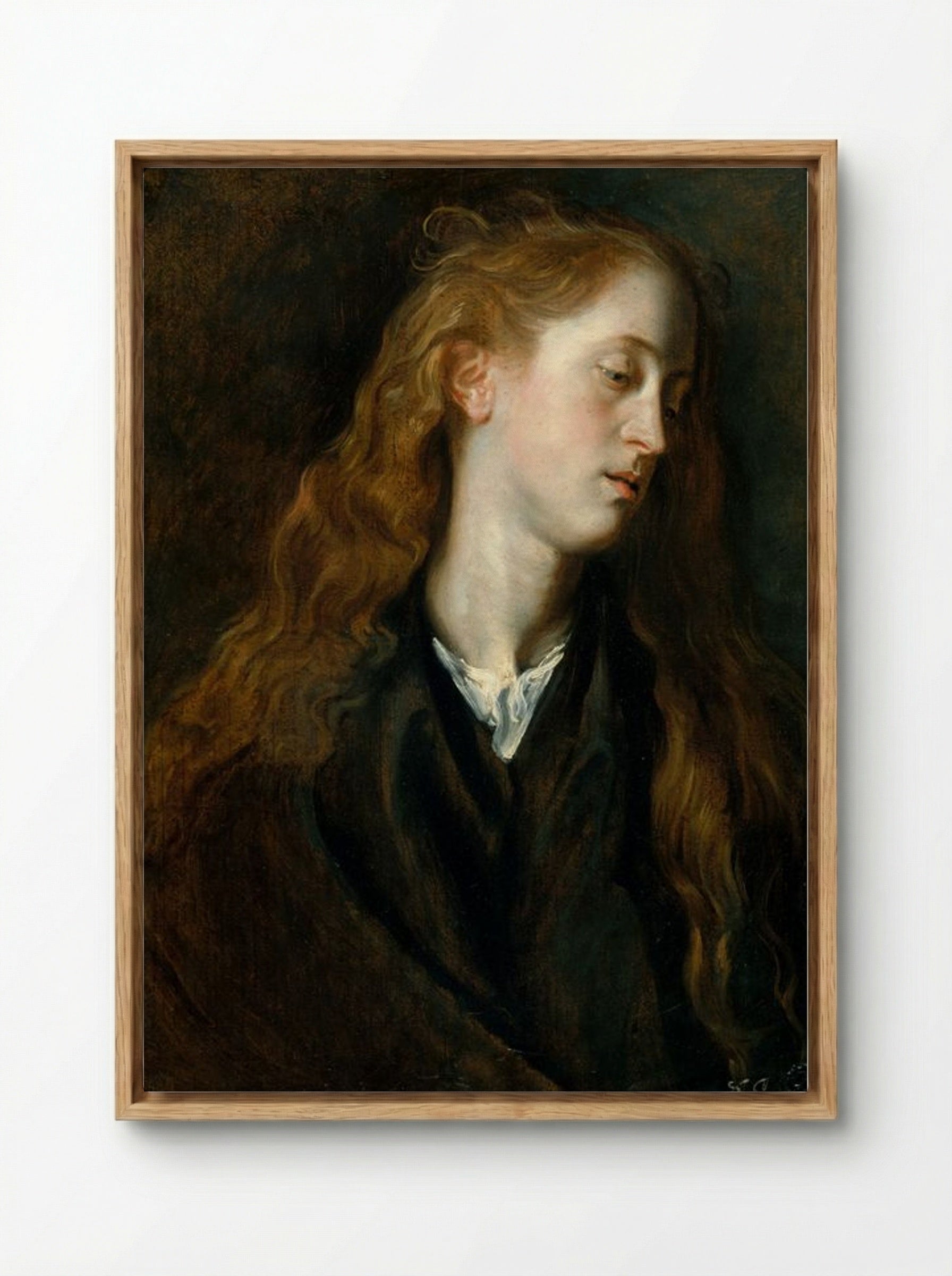 Study, Head of a Young Woman - Anthony van Dyck - Framed Canvas Wood