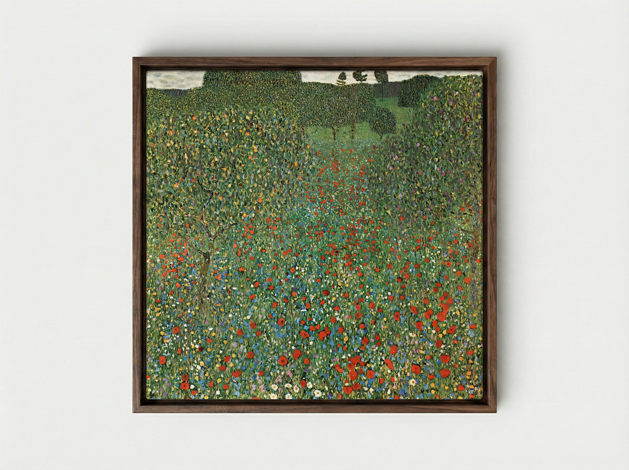 Poppy Field - Gustav Klimt - Framed Canvas Dark Wood
