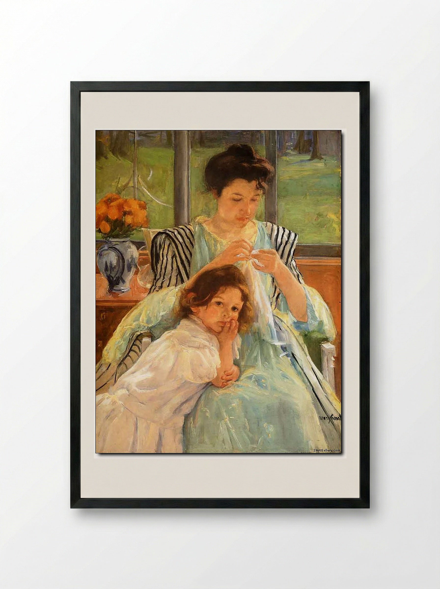 Young Mother Sewing - Mary Cassatt - Framed Print Black