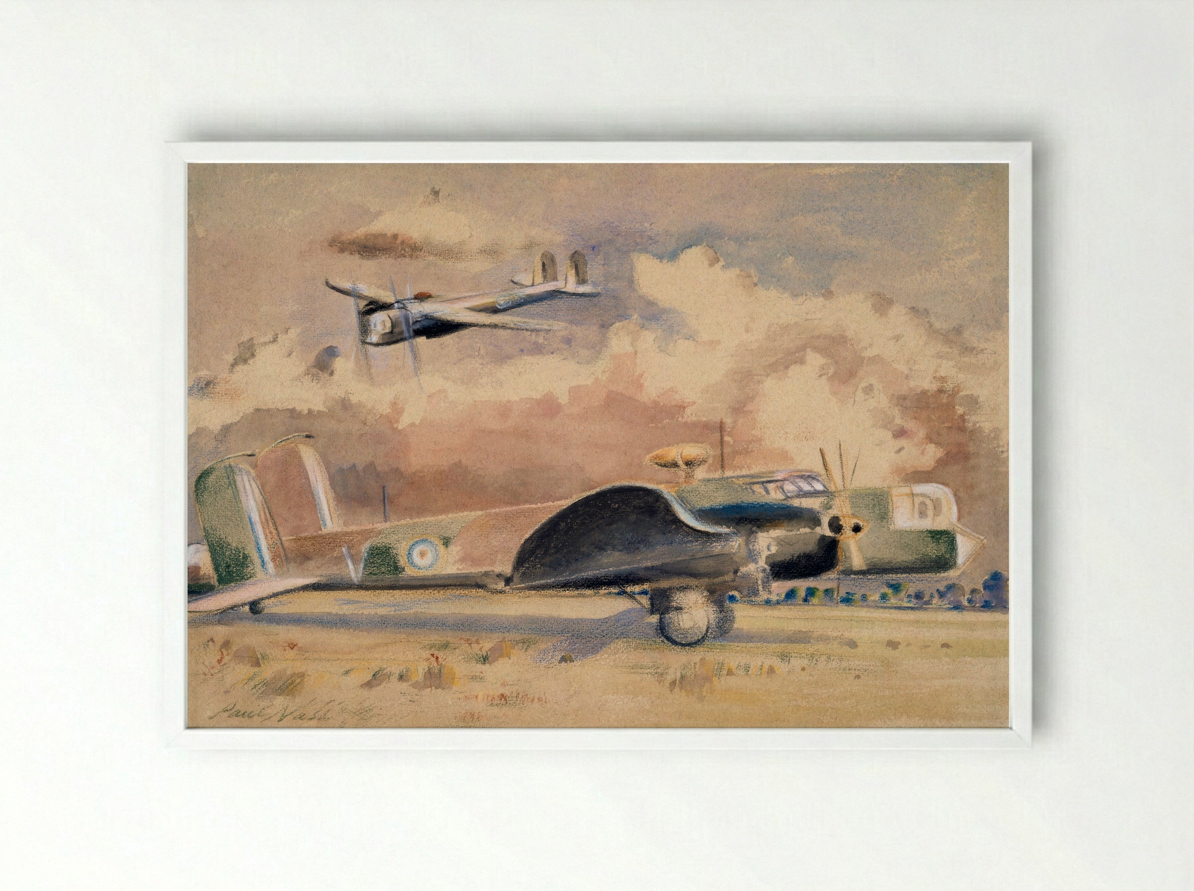 Whitley Bombers Sunning - Paul Nash - Framed Print White