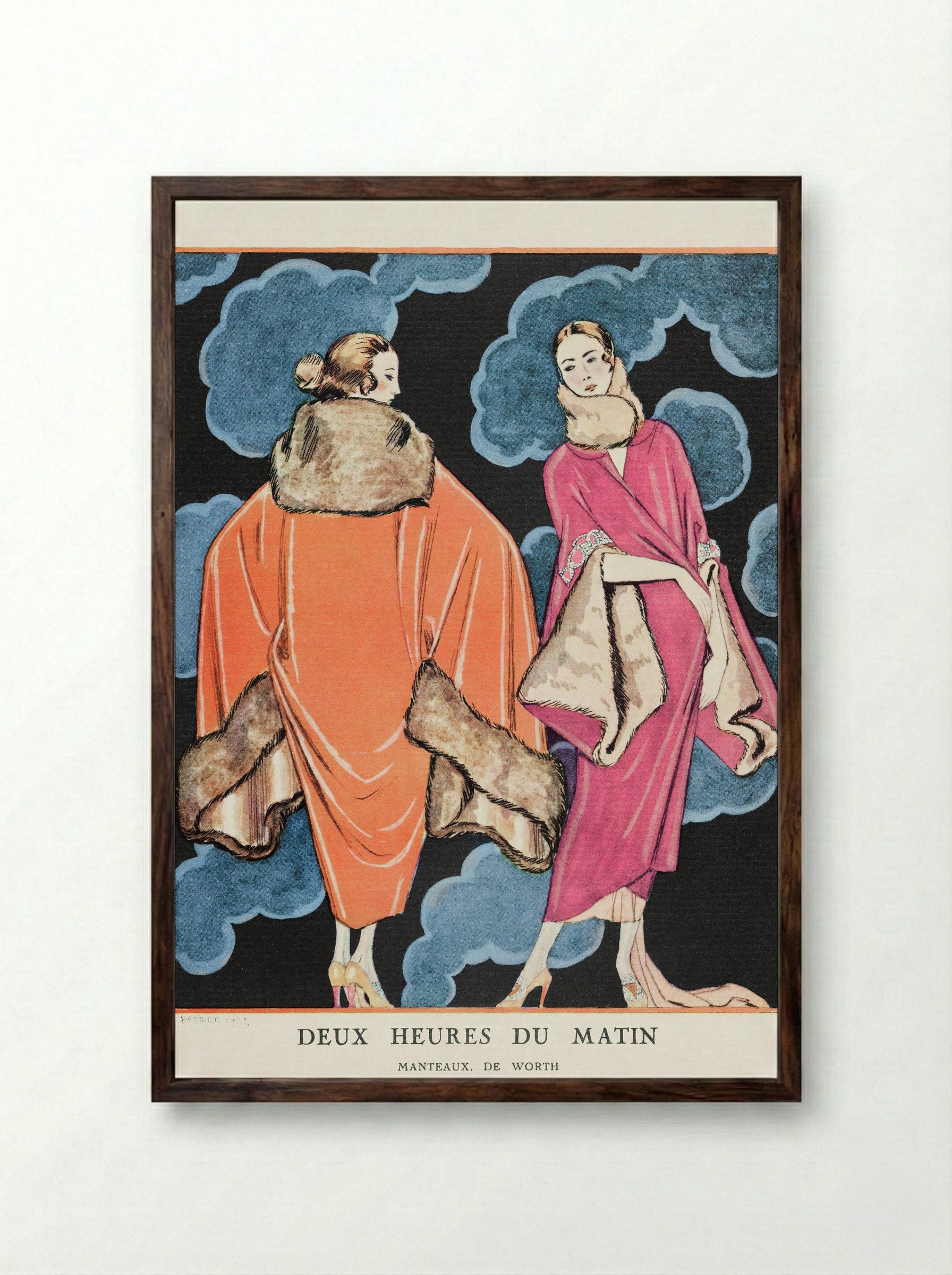Deux Heures du Matin, Manteaux de Worth - George Barbier - Framed Print Dark Wood