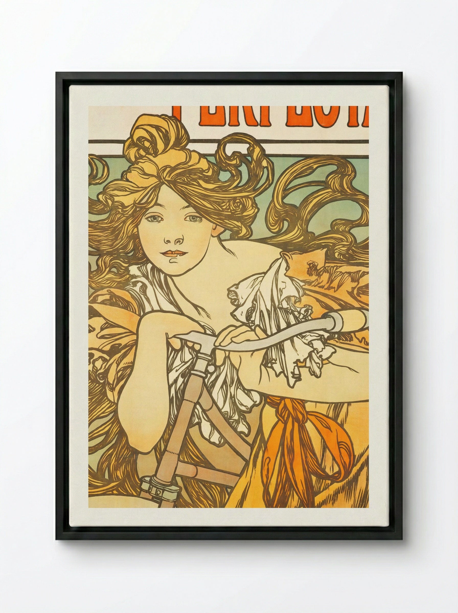 Cycles Perfecta - Alphonse Mucha - Framed Canvas Black