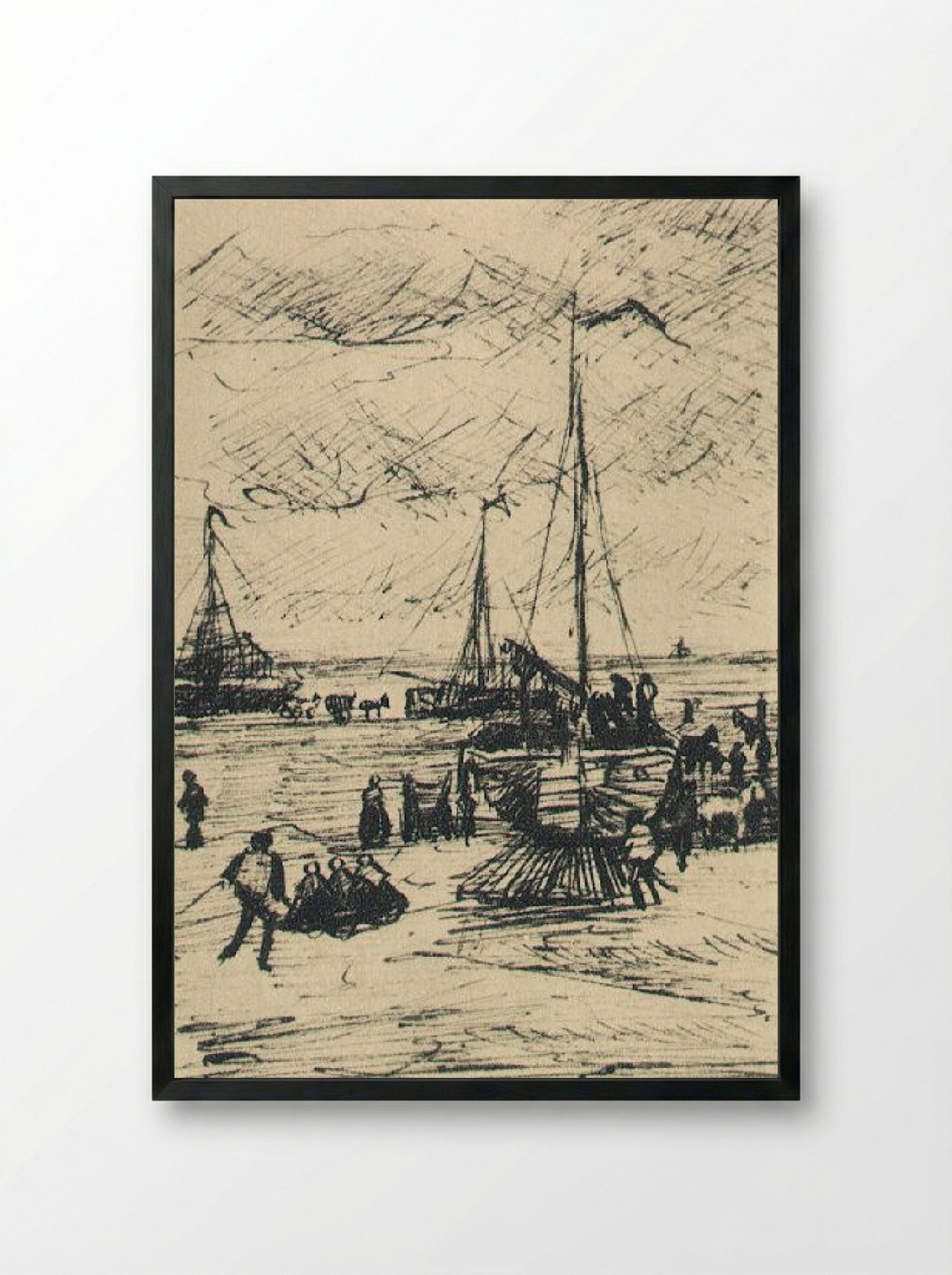 Beach at Scheveningen in Stormy Weather - Vincent van Gogh - Framed Print Black