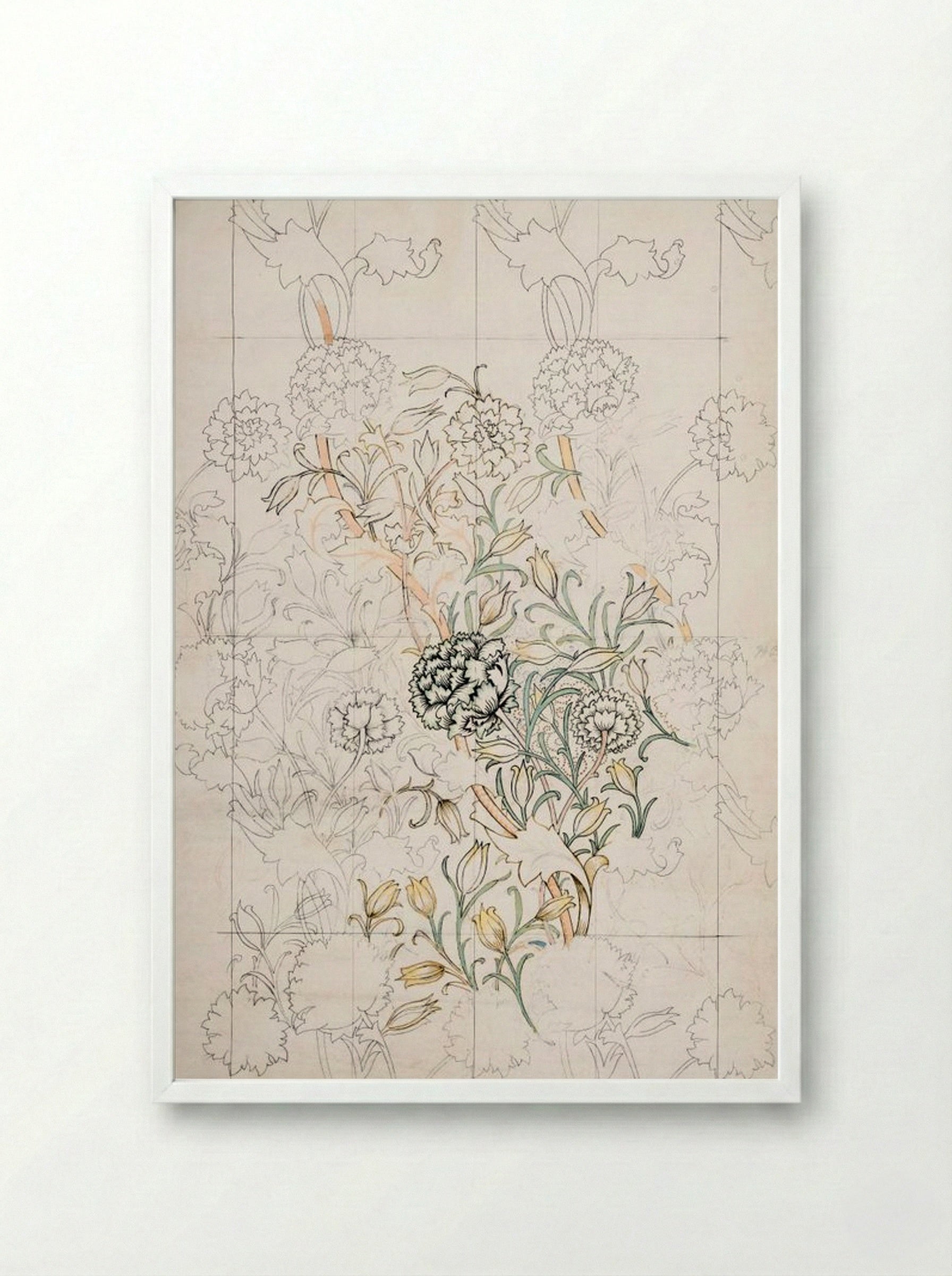 Study for 'Wild Tulip' Wallpaper - William Morris - Framed Print White
