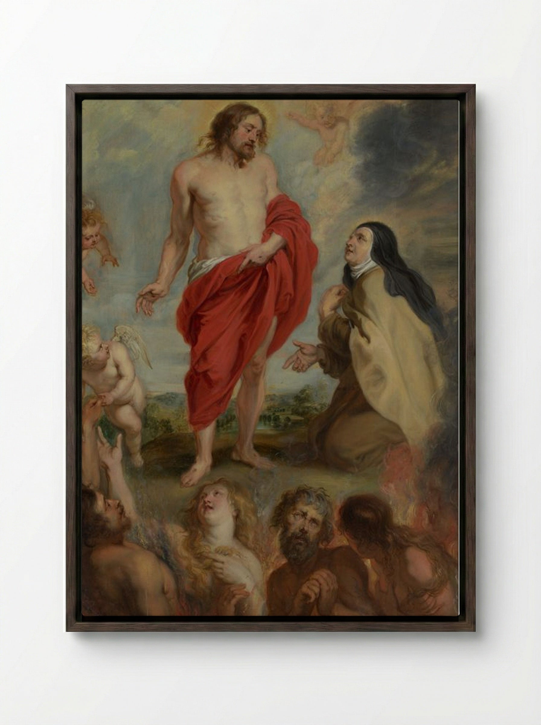 Saint Teresa of Ávila Interceding for Souls in Purgatory - Peter Paul Rubens - Framed Canvas Dark Wood
