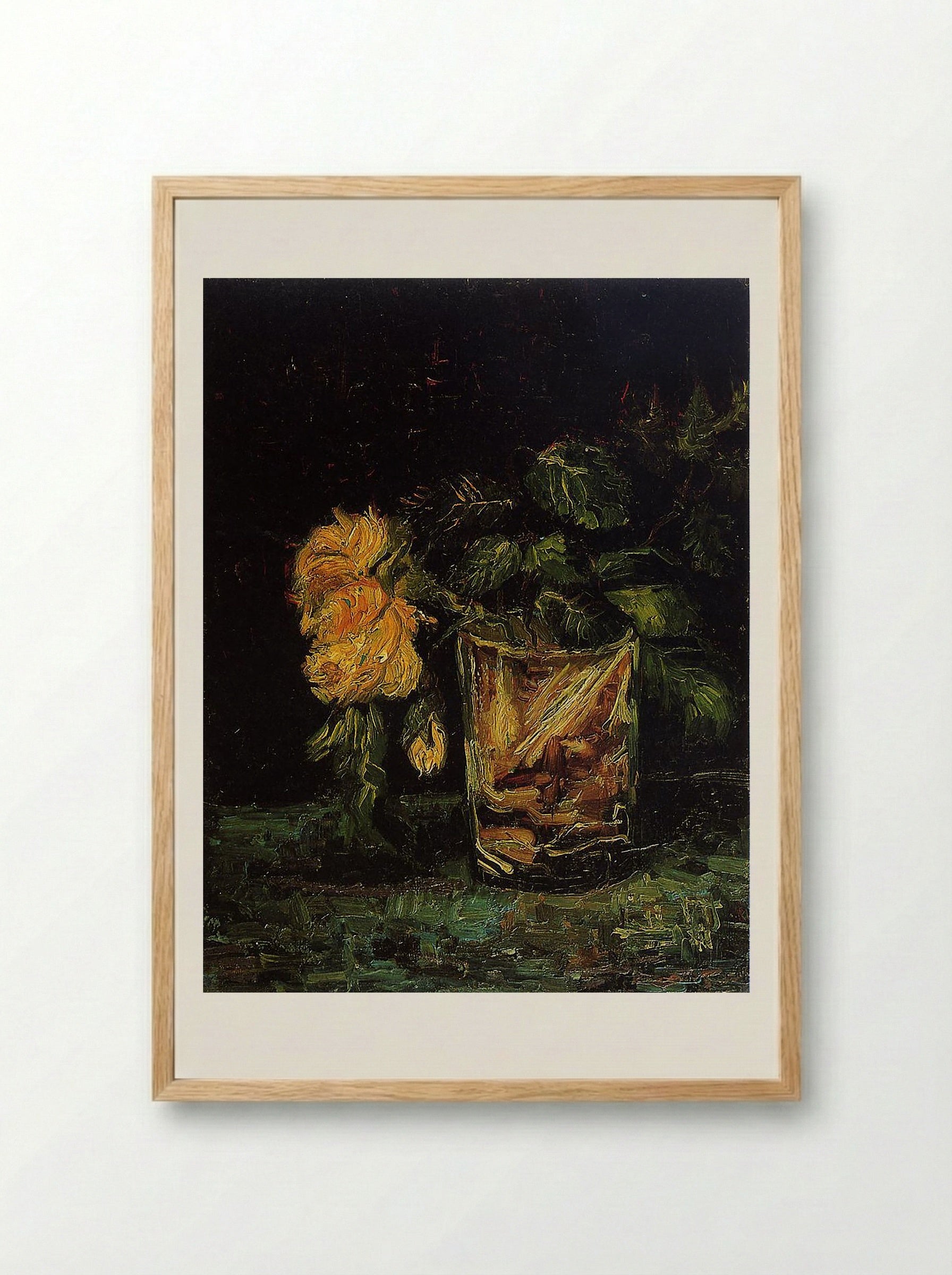 Glass with Roses - Vincent van Gogh - Framed Print Wood