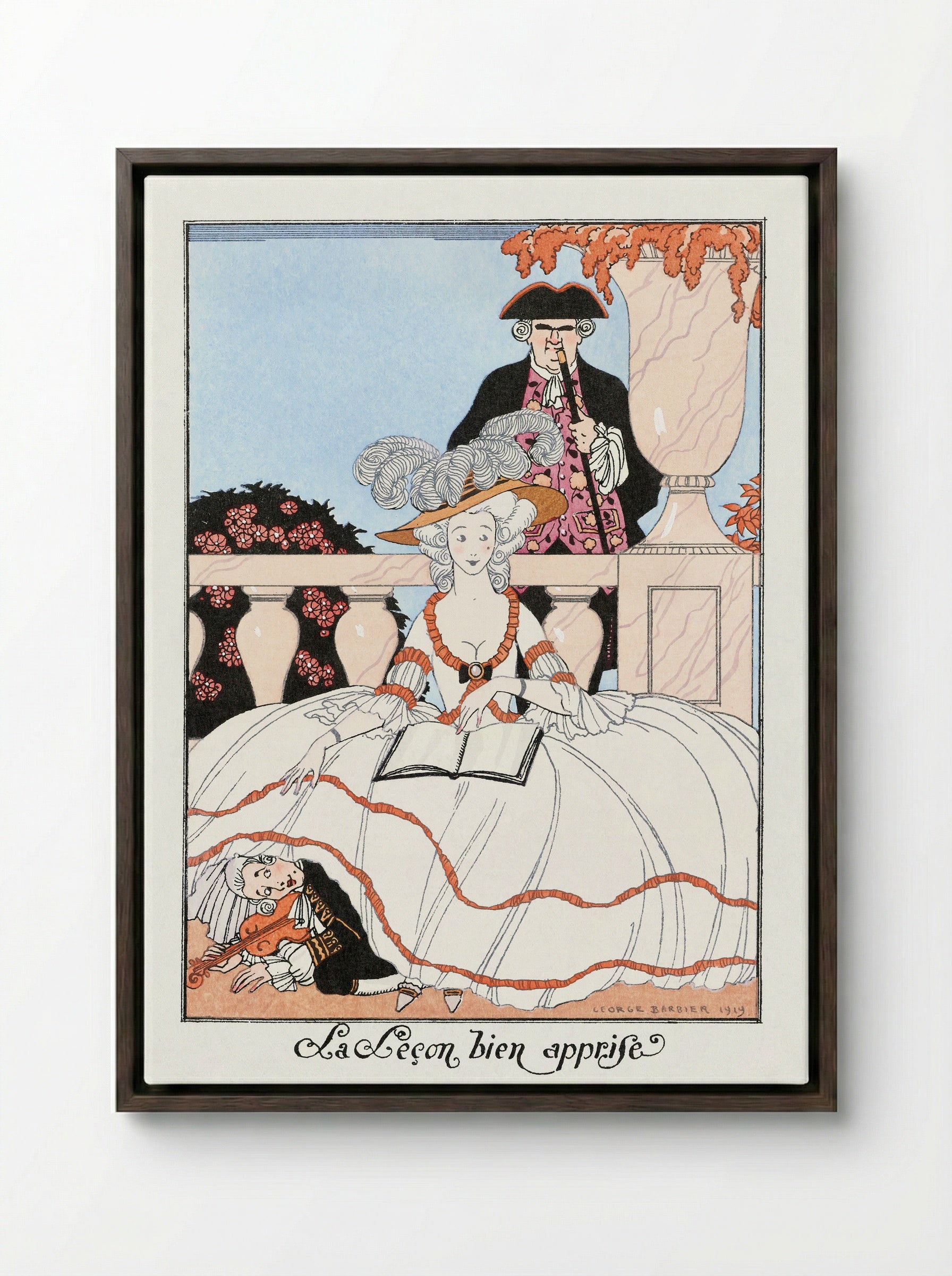 La Leçon bien apprise - George Barbier - Framed Canvas Dark Wood