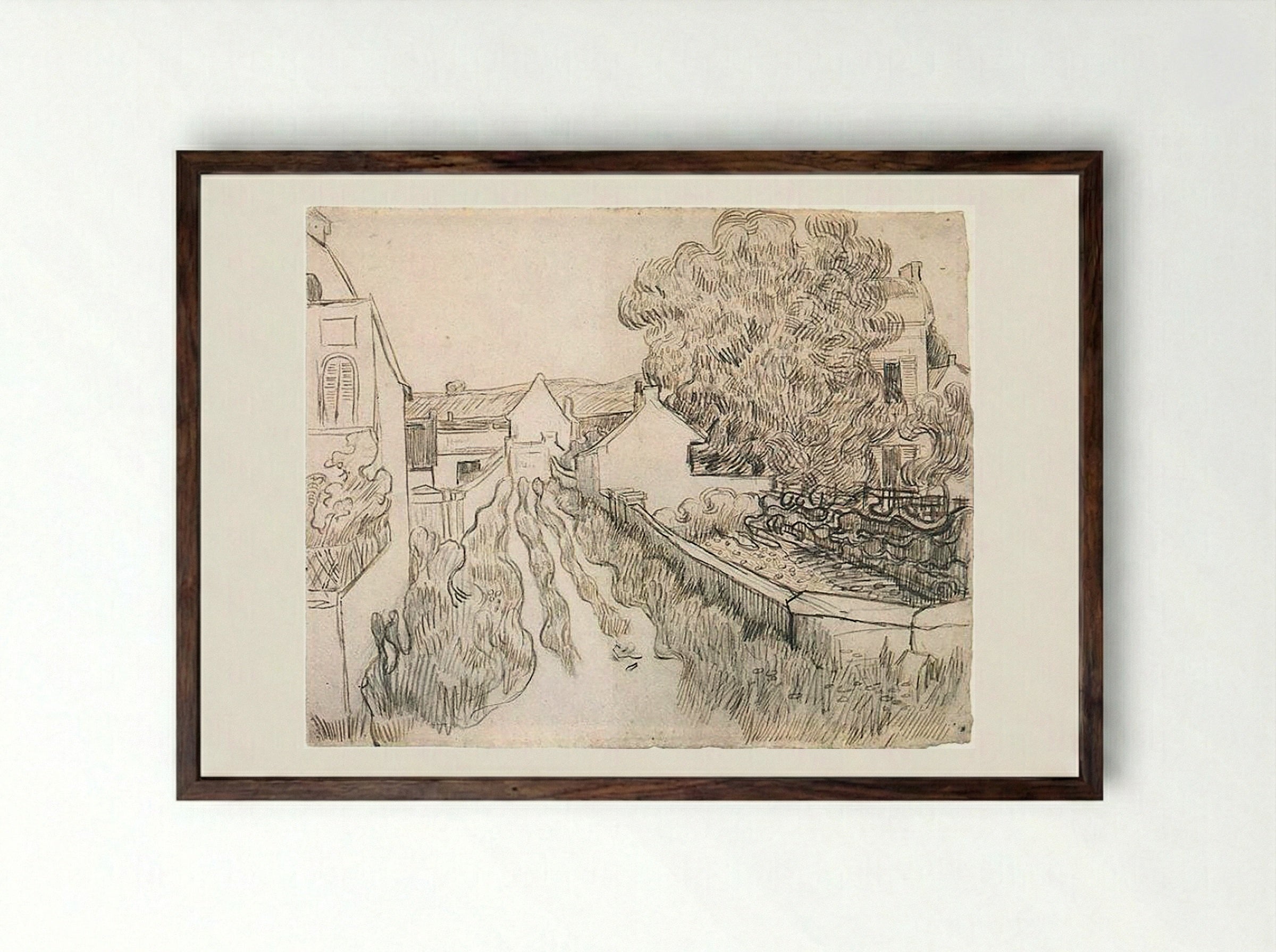Village Street - Vincent van Gogh - Framed Print Dark Wood