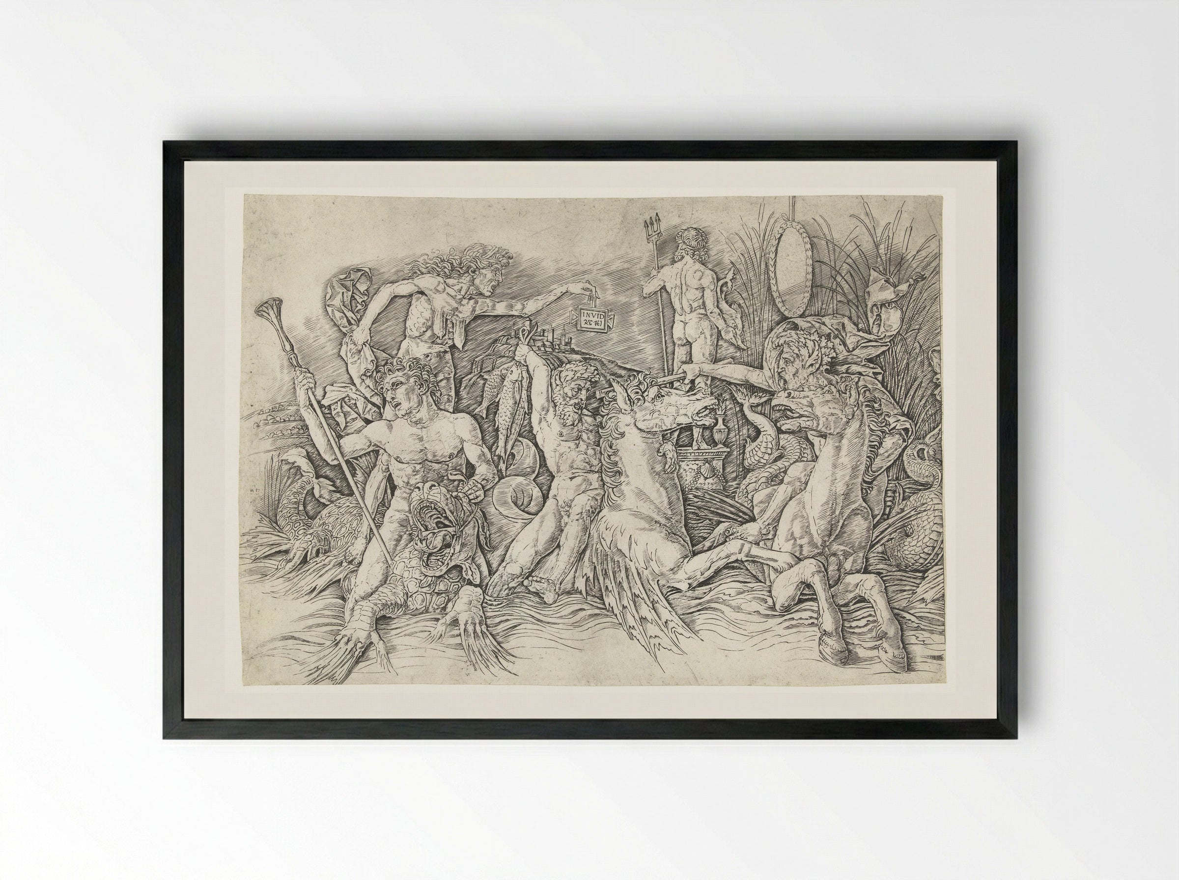 Combat of the Sea Gods - Andrea Mantegna - Framed Print Black