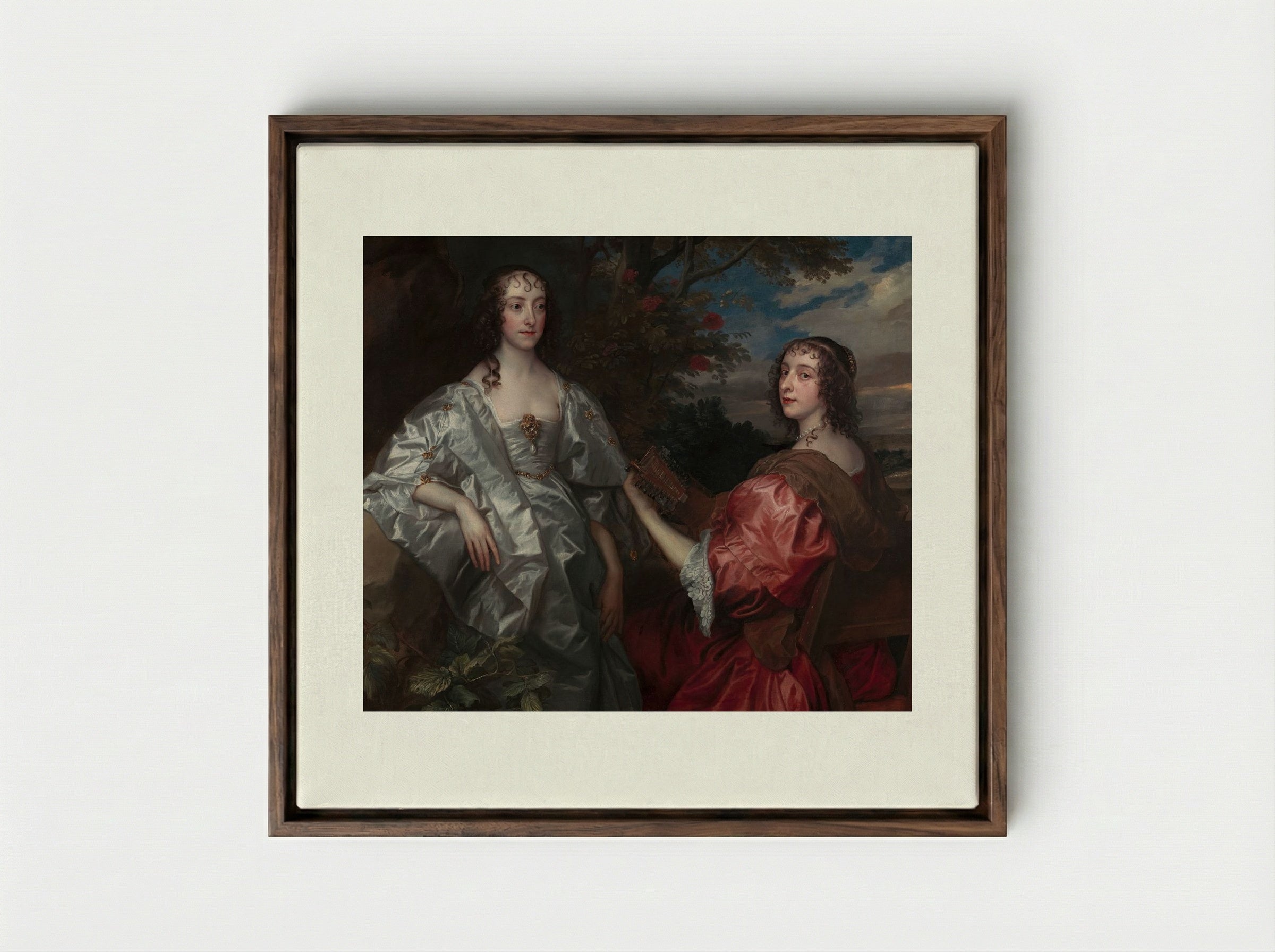 Katherine, Countess of Chesterfield, and Lucy, Countess of Huntingdon - Sir Anthony van Dyck - Framed Canvas Dark Wood