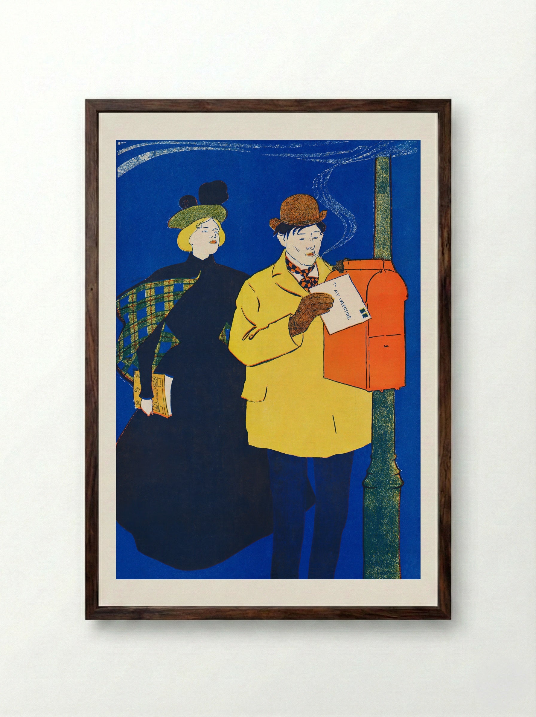 Man and Woman Sending Letter - Edward Penfield - Framed Print Dark Wood