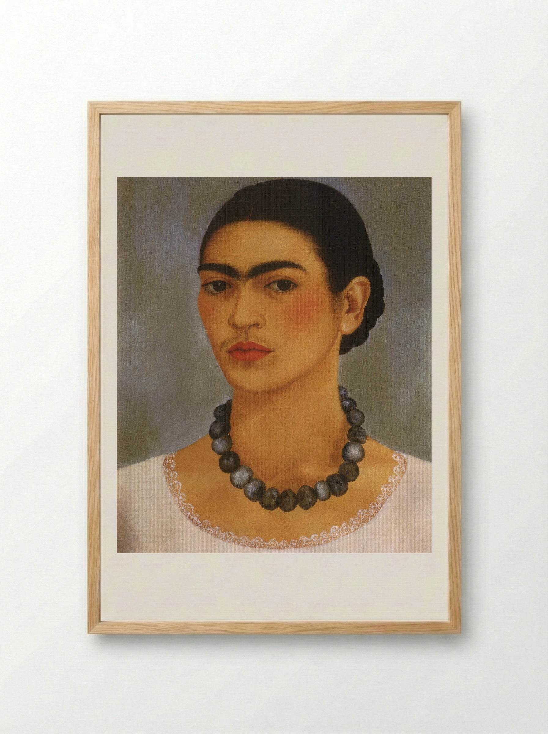 Self-Portrait with Necklace - Frida Kahlo - Framed Print Wood