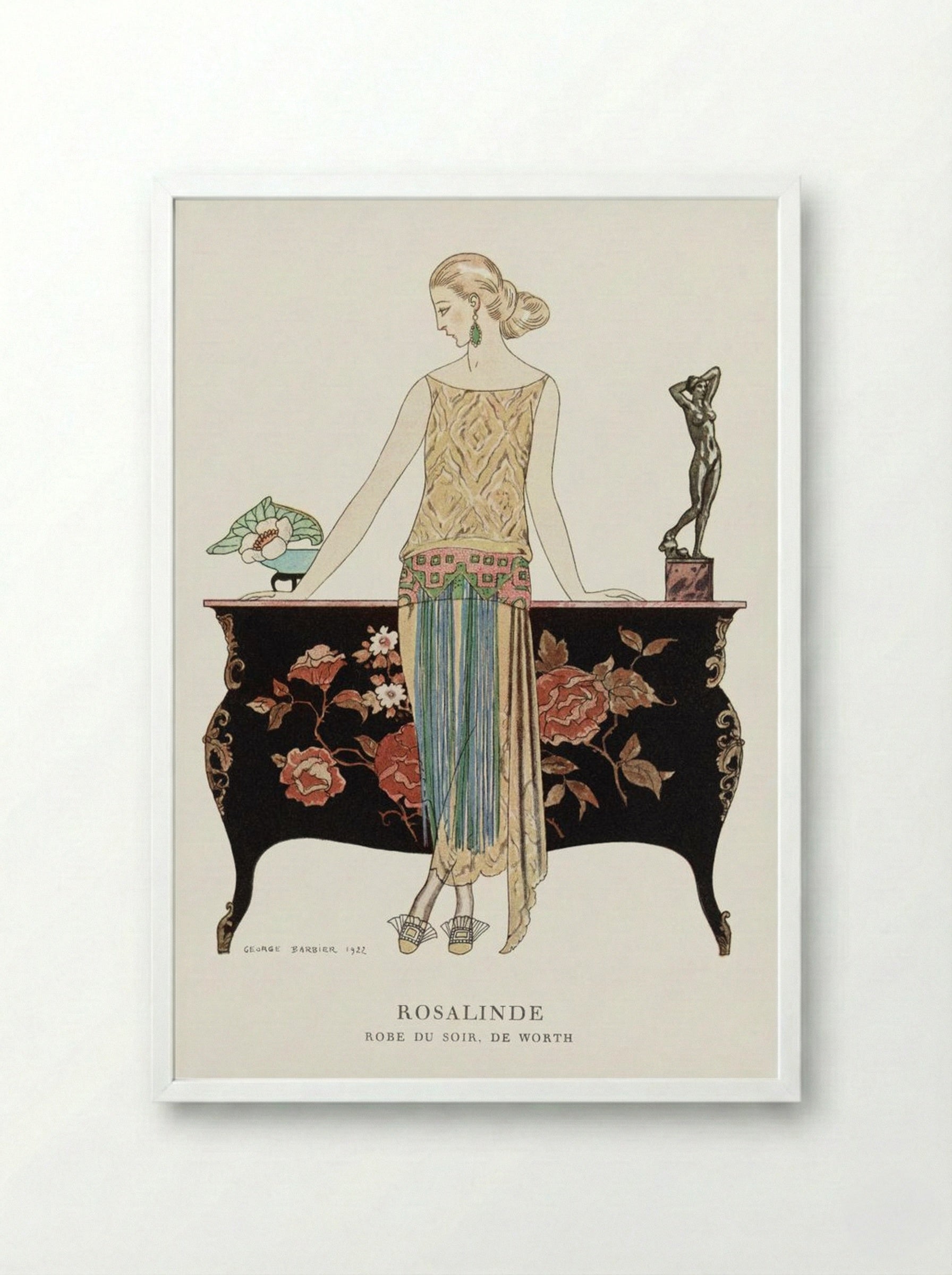 Rosalinde, Robe du Soir, de Worth - George Barbier - Framed Print White