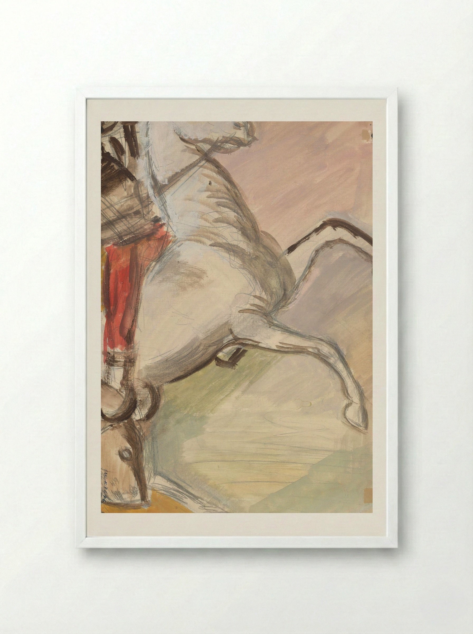 Study of a Horse and Rider - Cyprián Majerník - Framed Print White