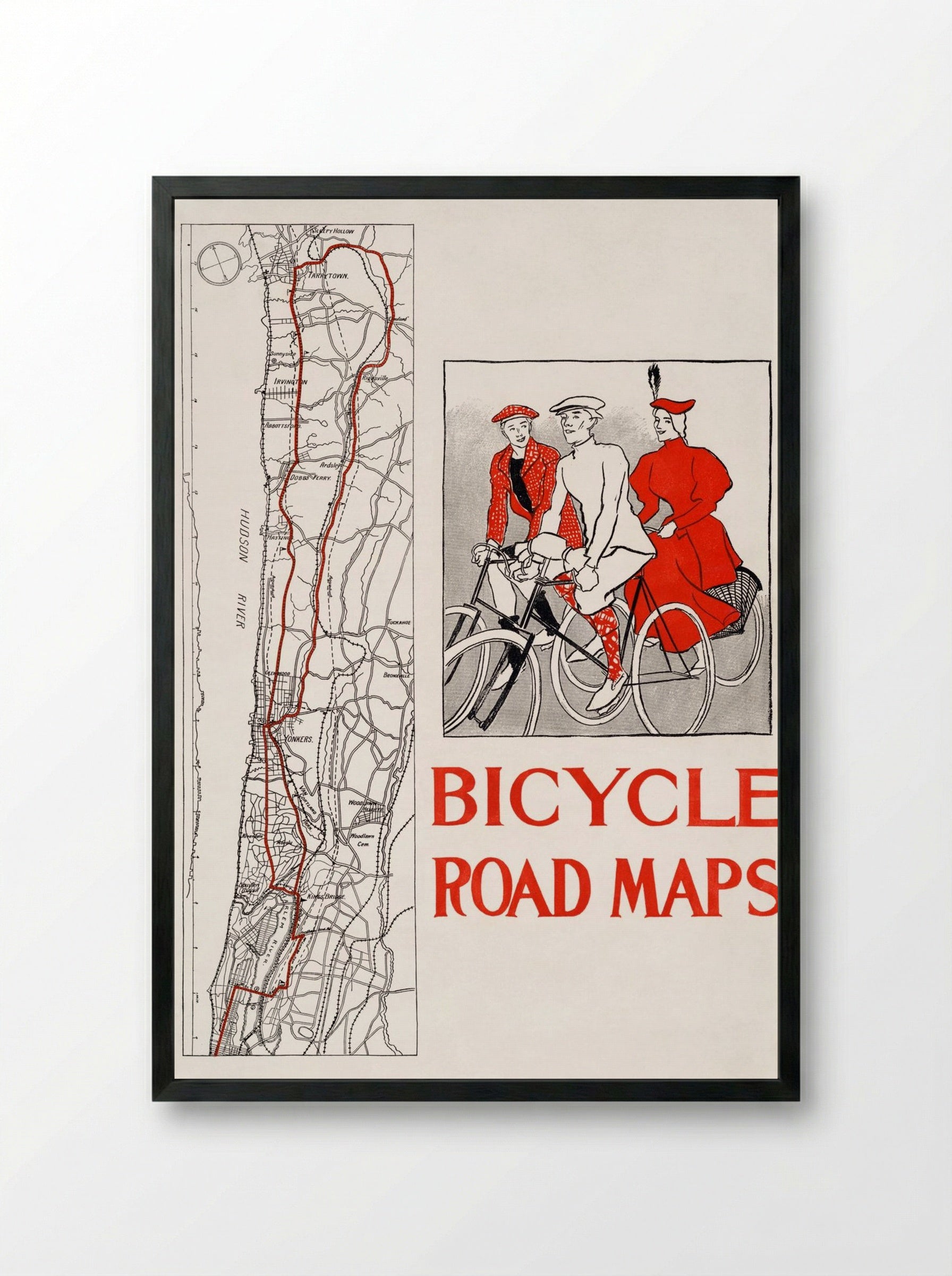 Bicycle Road Maps - Edward Penfield - Framed Print Black