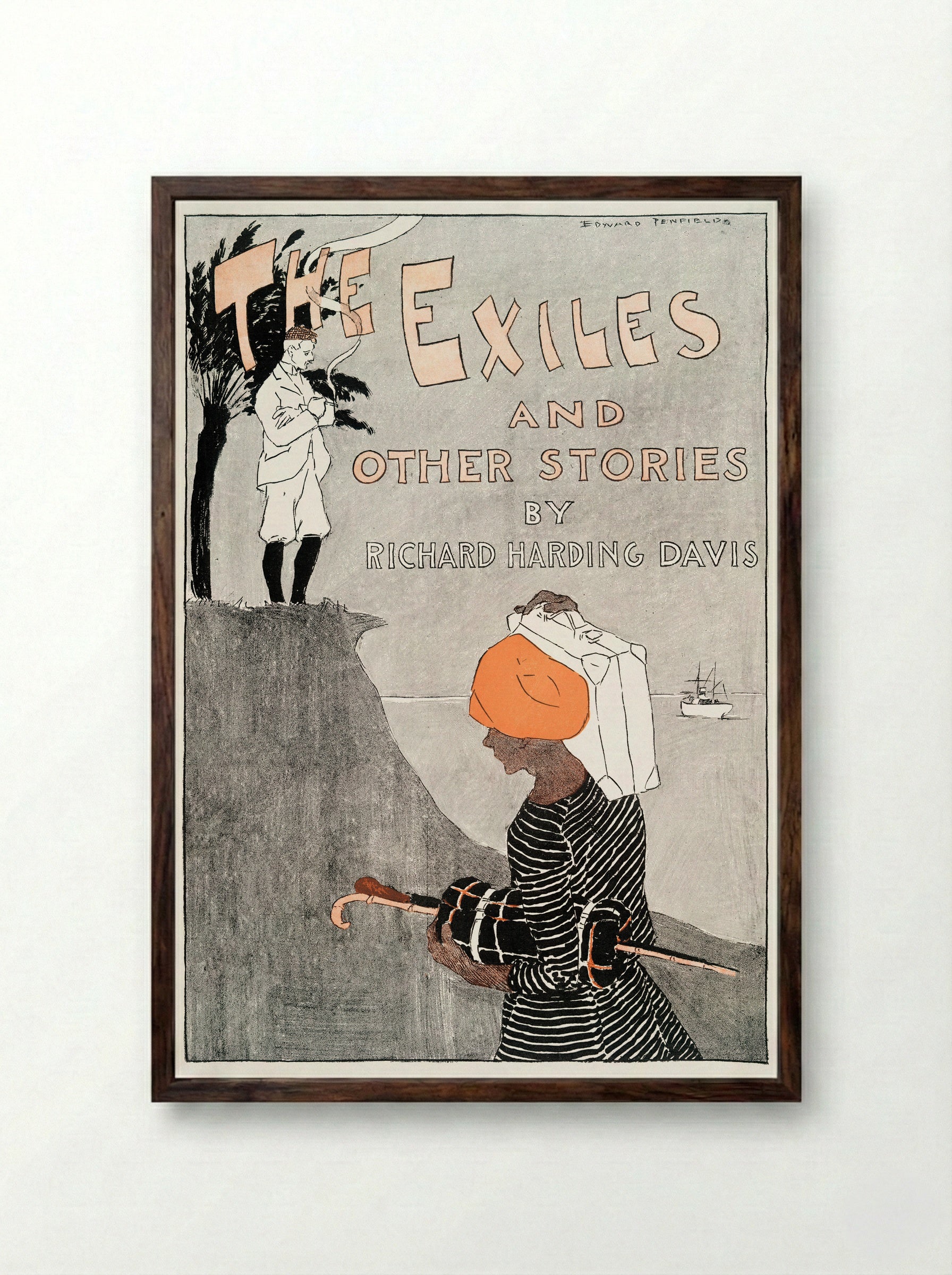 The Exiles and Other Stories by Richard Harding Davis - Edward Penfield - Framed Print Dark Wood