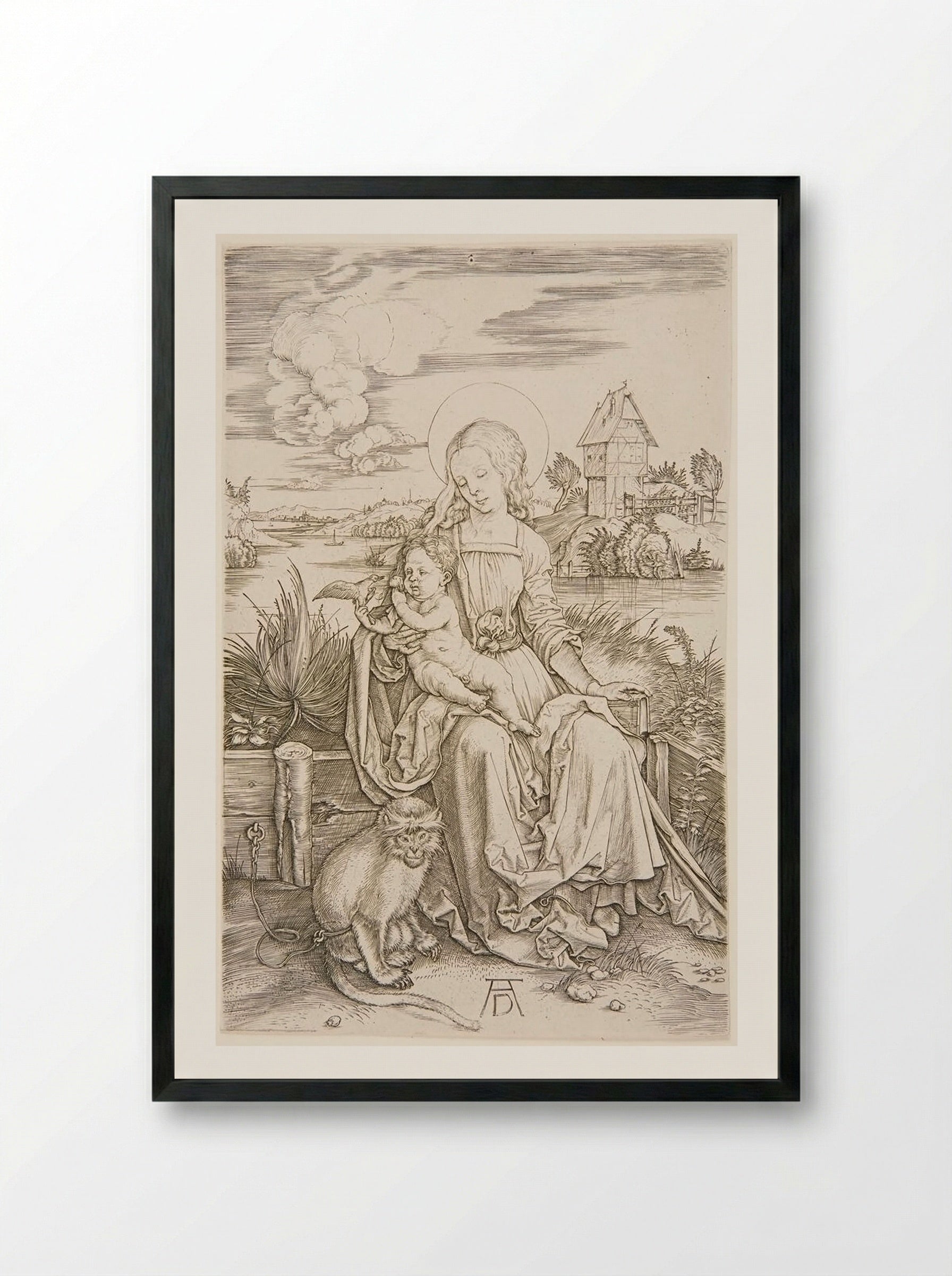 Virgin with the Monkey - Albrecht Dürer - Framed Print Black