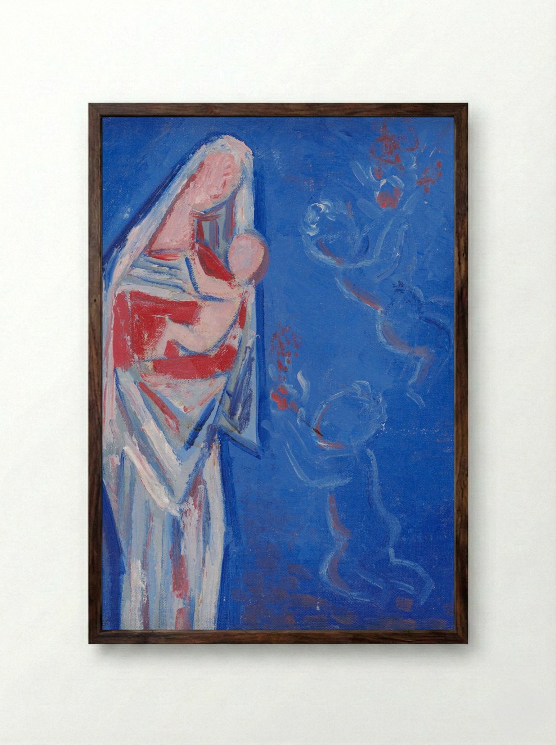 Standing Madonna with an Angel - Mikuláš Galanda - Framed Print Dark Wood