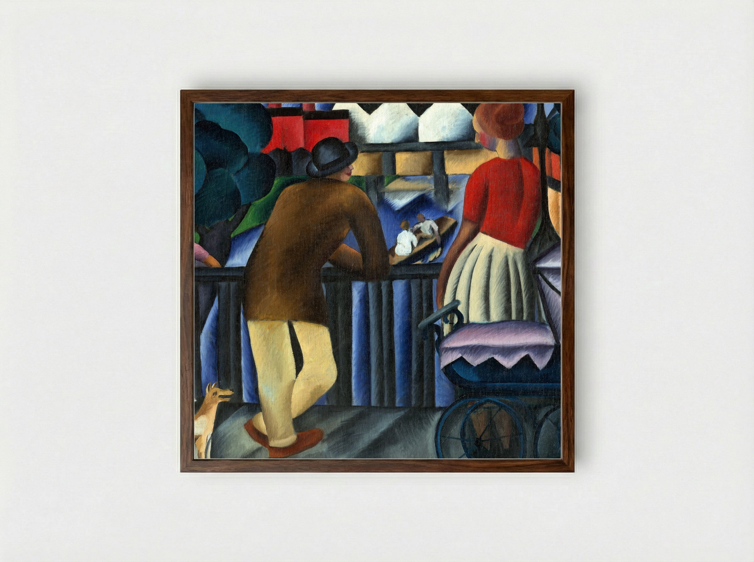 Urban Scene with Figures and Pram - Gejza Schiller - Framed Print Dark Wood