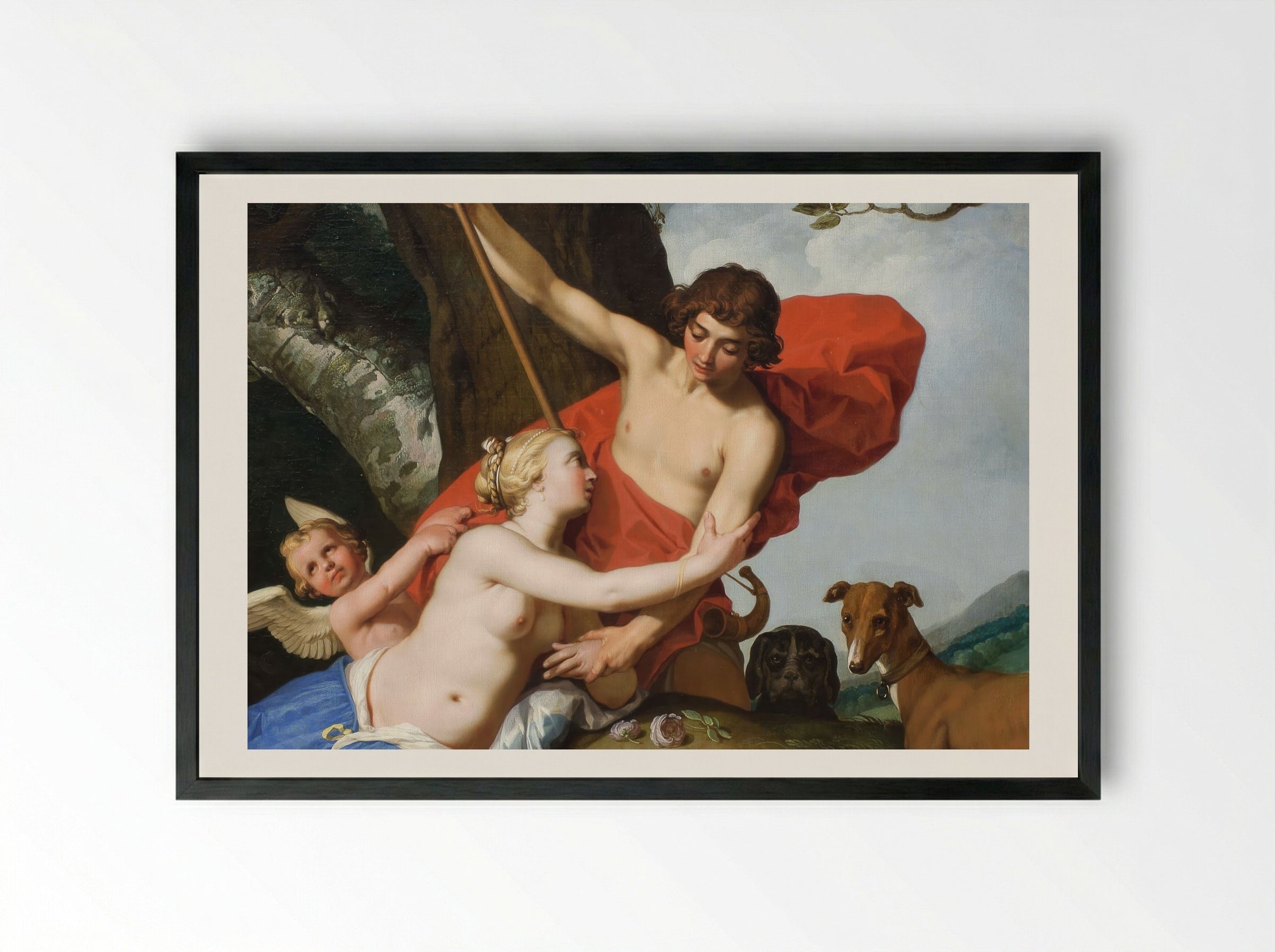Venus and Adonis - Abraham Bloemaert - Framed Print Black