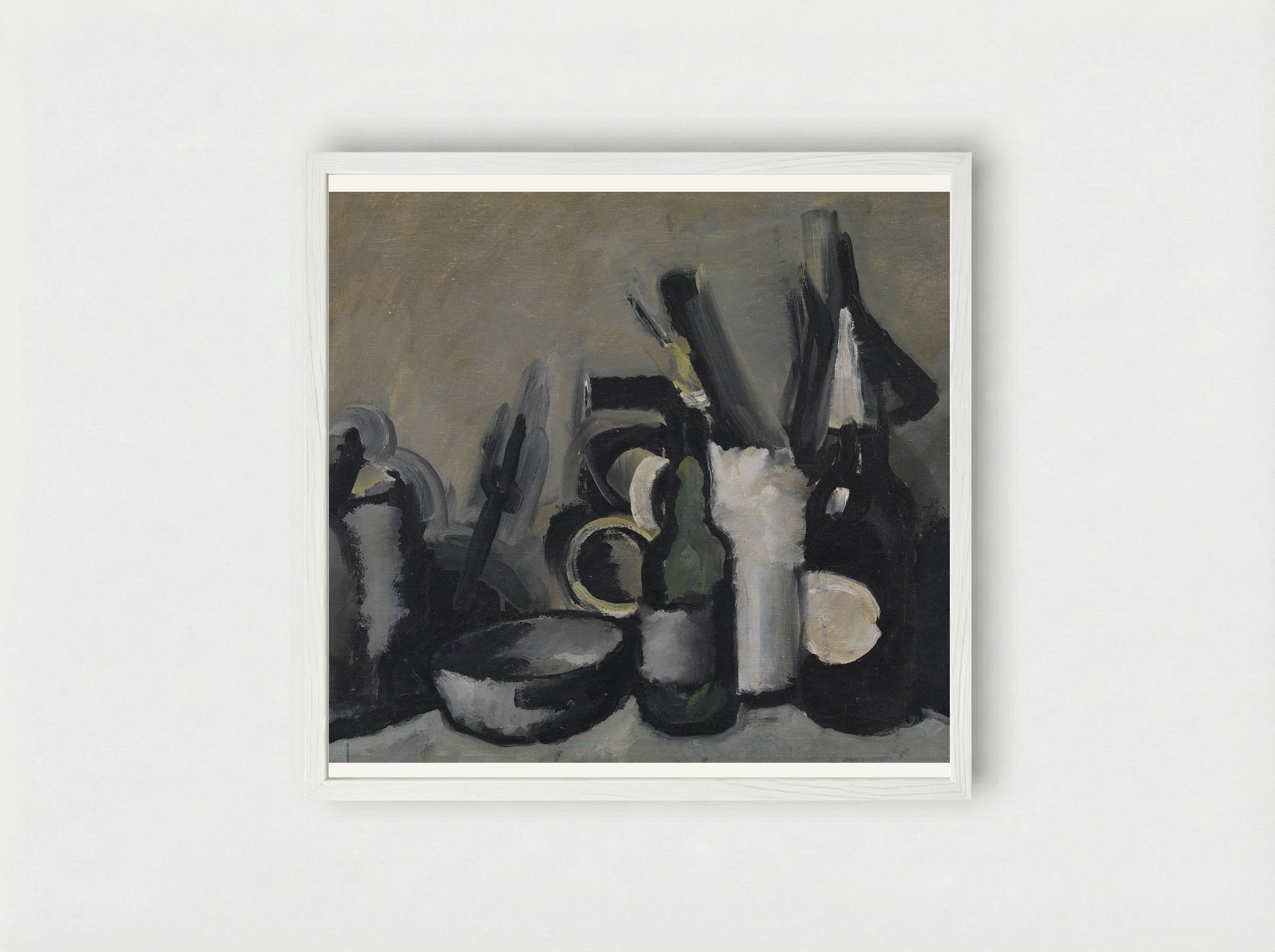 Arrangement with Bottle - Harald Giersing - Framed Print White
