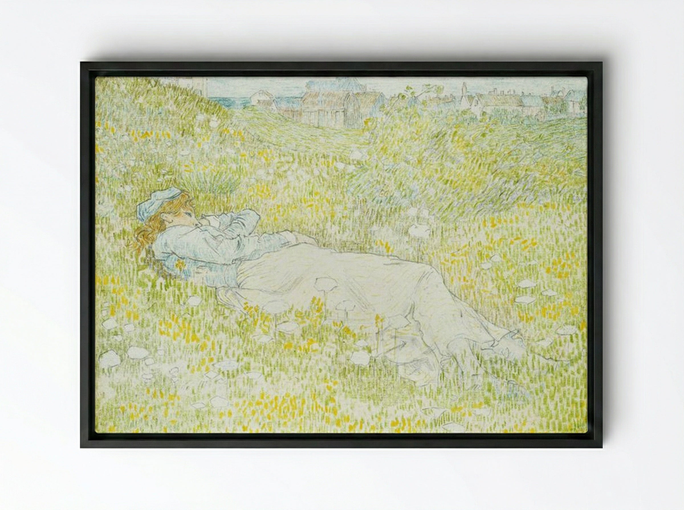Woman Lying in the Dunes near Noordwijk - Jan Toorop - Framed Canvas Black