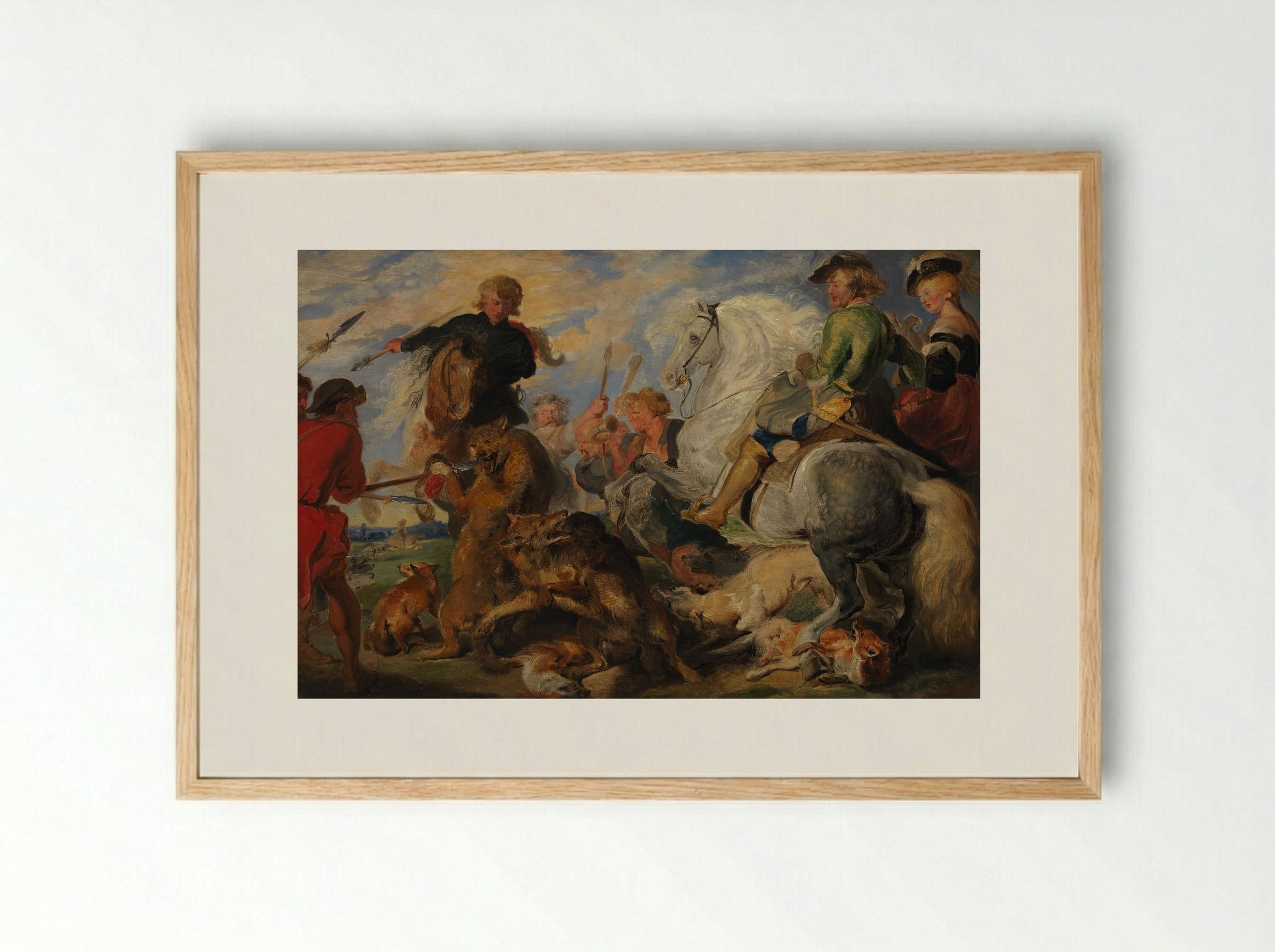 Copy after Rubens's Wolf and Fox Hunt - Peter Paul Rubens - Framed Print Wood
