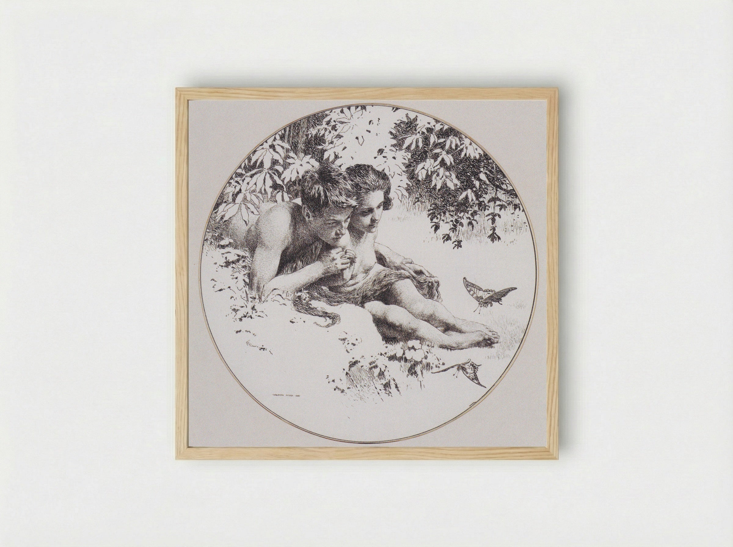 Reproduction Template for the Middle Part of the Leaf Love for Gerlach's Allegories, New Series, Plate 30 - Koloman Moser - Framed Print Wood
