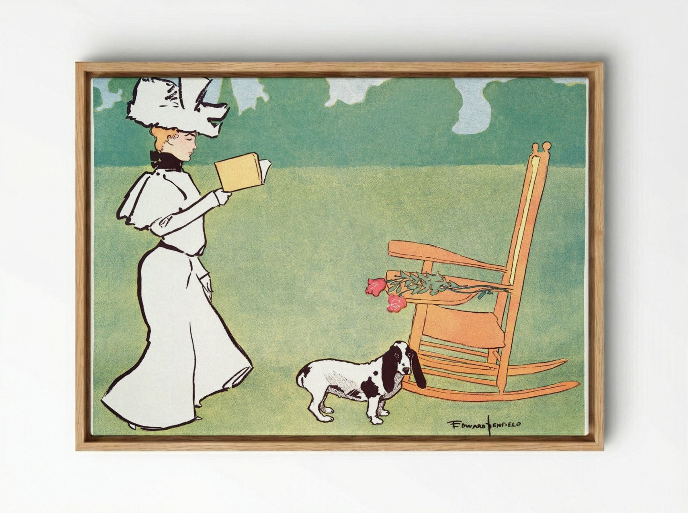 Woman Reading in the Garden - Edward Penfield - Framed Canvas Wood
