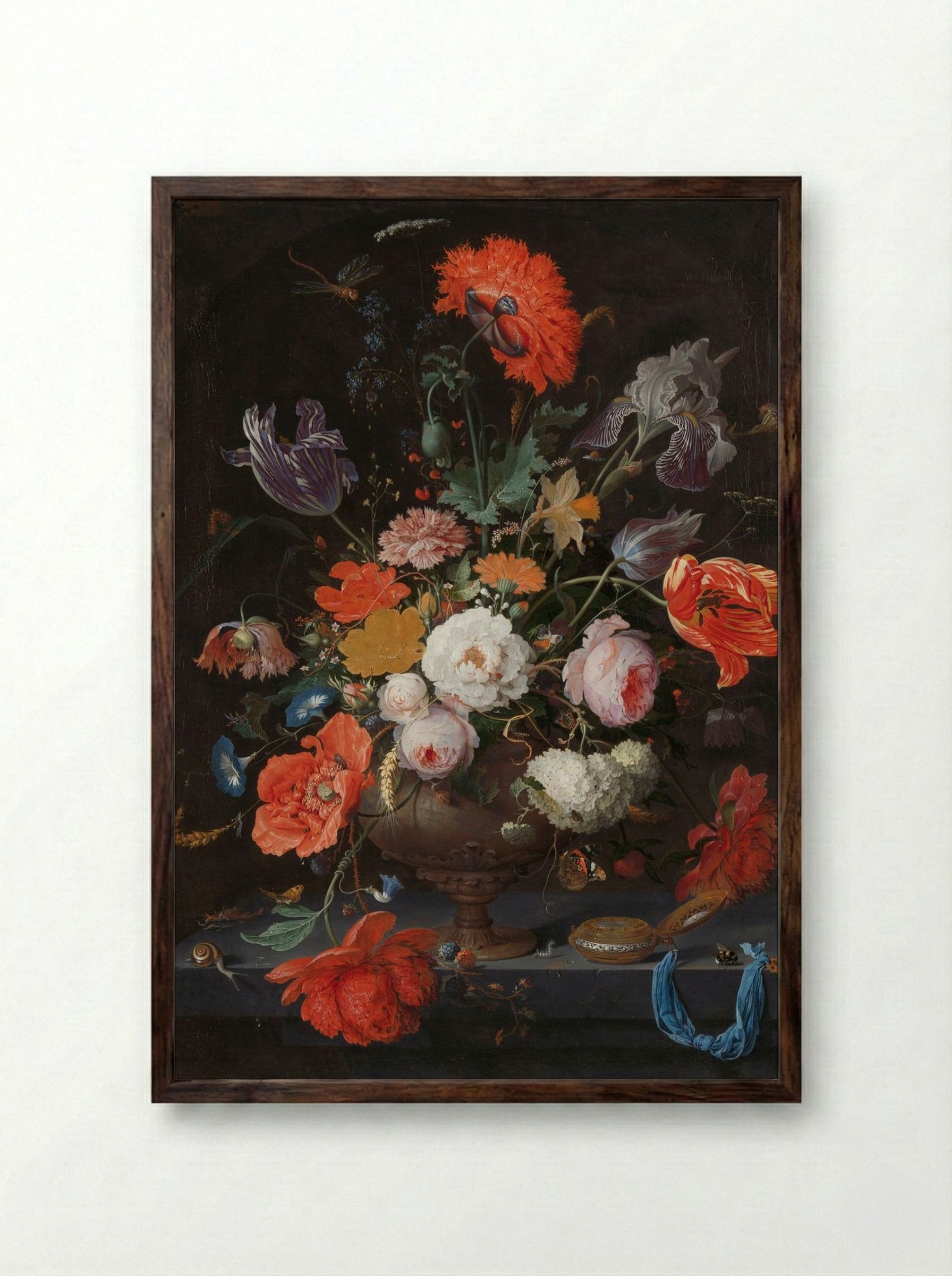 Still Life with Flowers in a Vase - Jan van Huysum - Framed Print Dark Wood