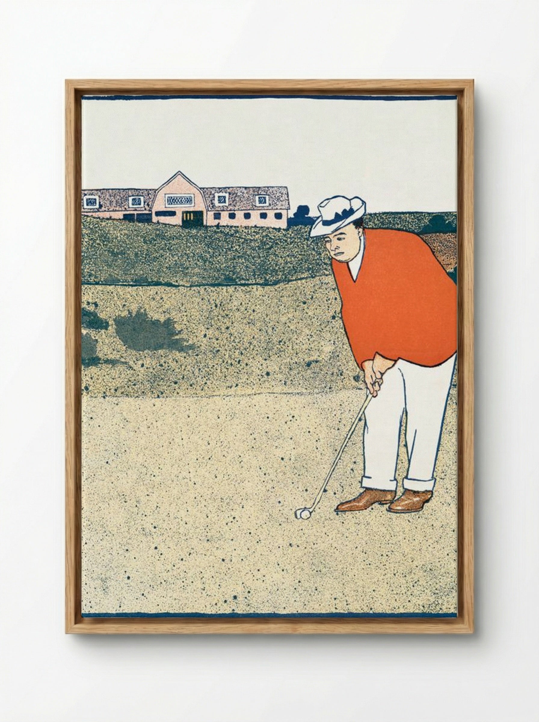 Man Playing Golf - Edward Penfield - Framed Canvas Wood