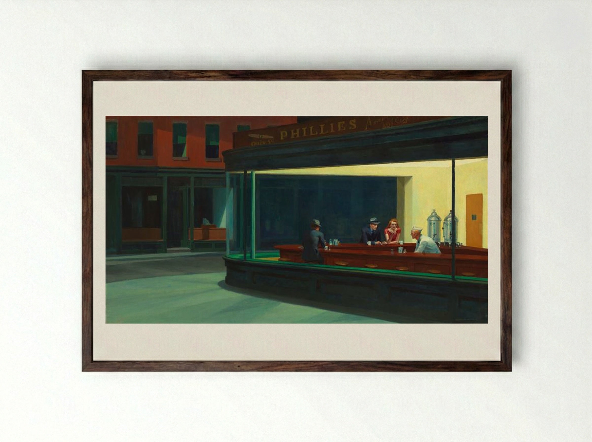 Nighthawks - Edward Hopper - Framed Print Dark Wood
