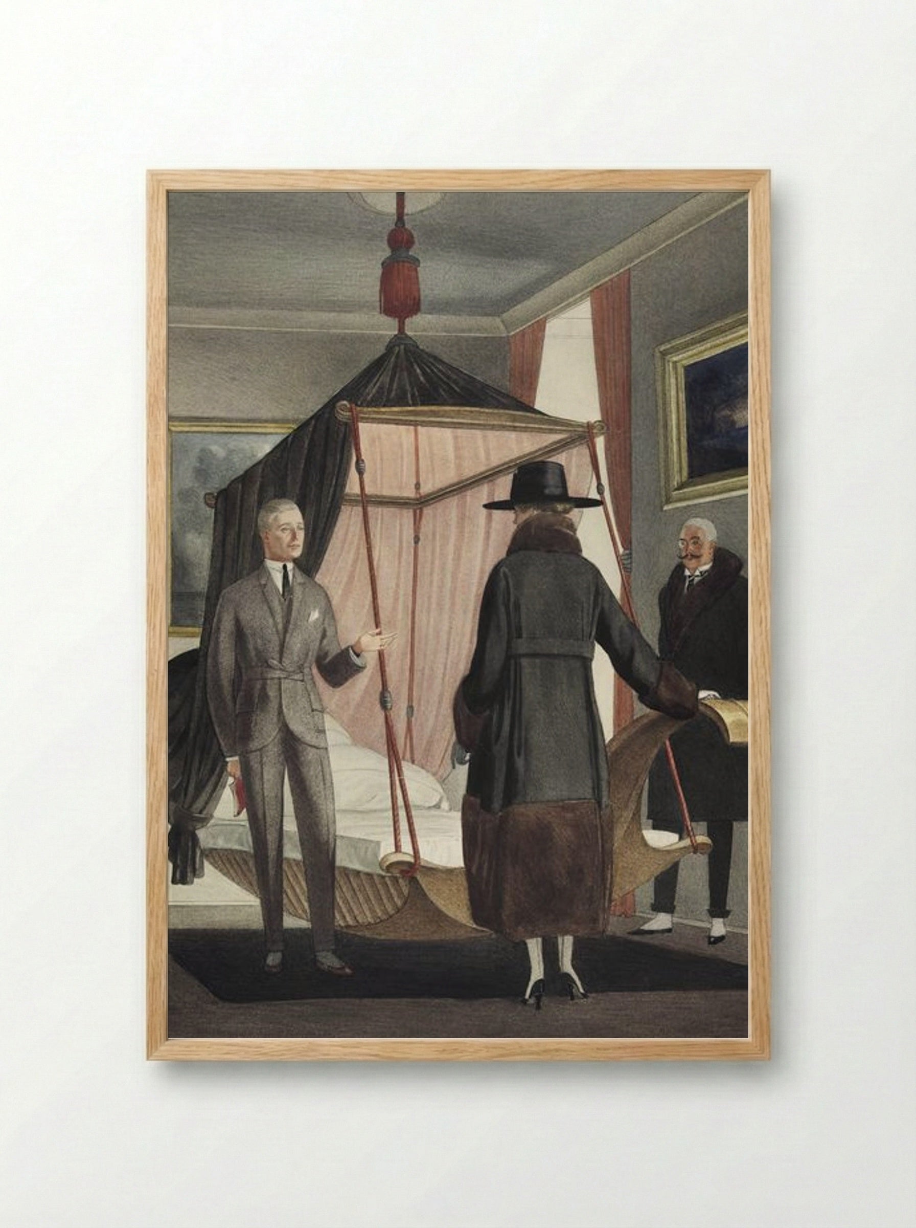 Two Men and a Woman in a Bedroom - Otto Friedrich Carl Lendecke - Framed Print Wood