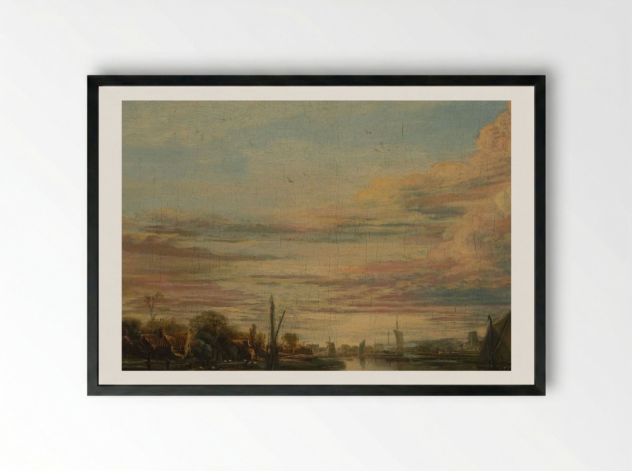 Landscape at Sunset - Aert van der Neer - Framed Print Black