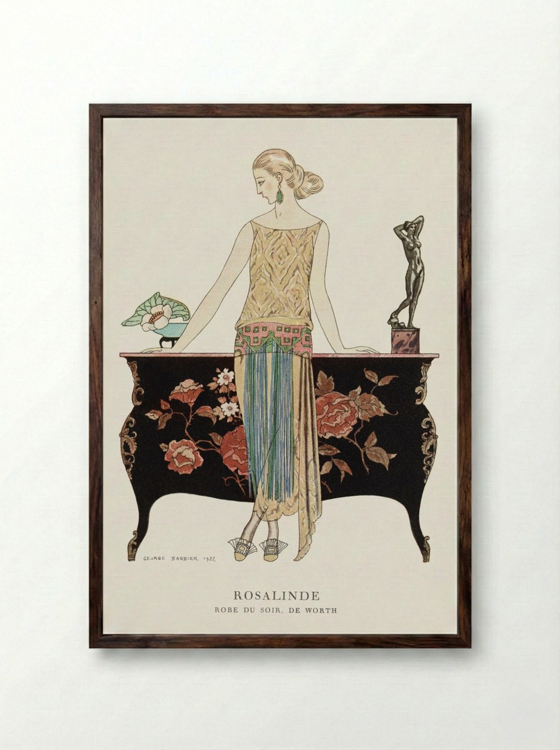 Rosalinde, Robe du Soir, de Worth - George Barbier - Framed Print Dark Wood