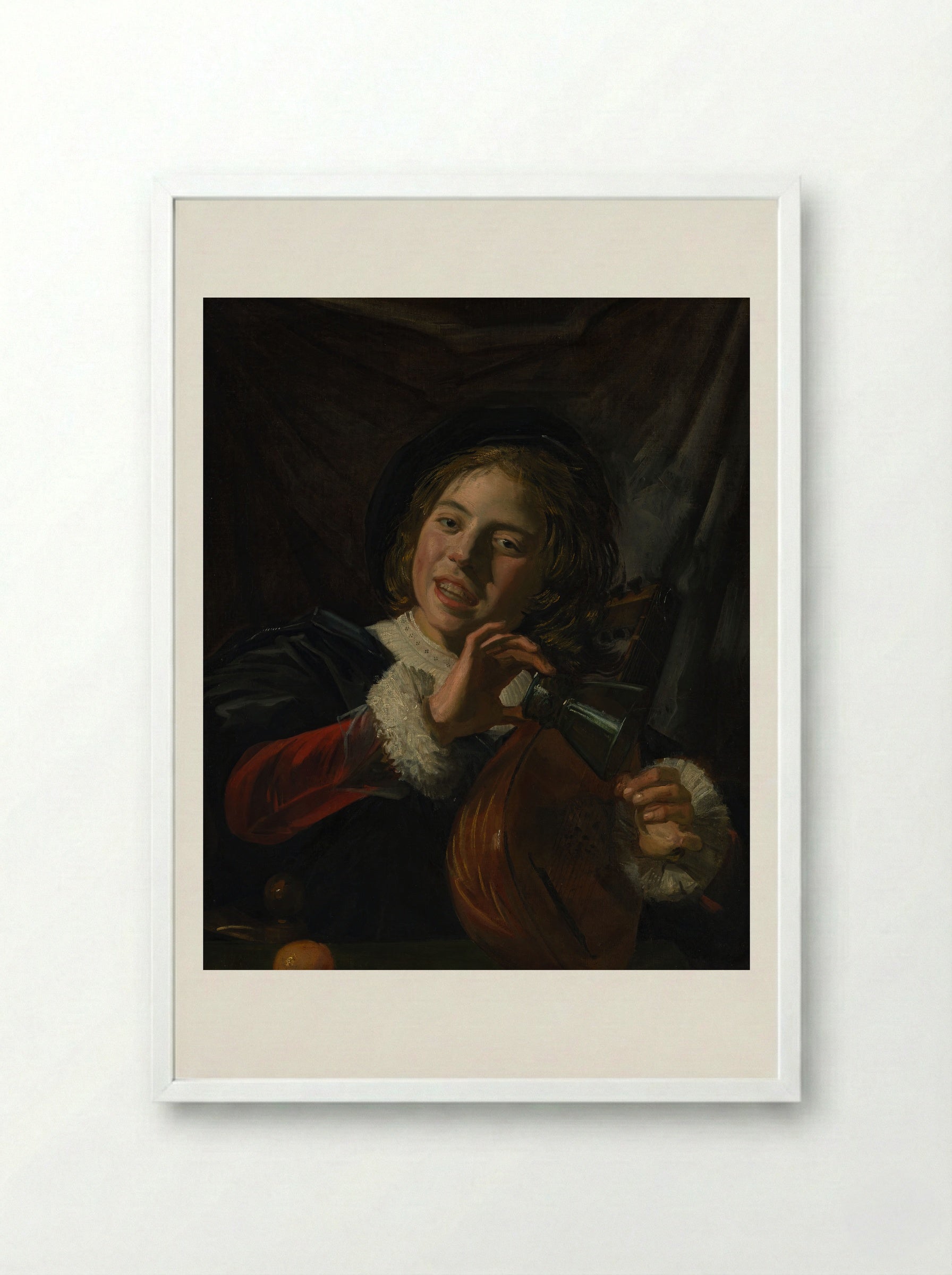 Boy with a Lute - Frans Hals - Framed Print White