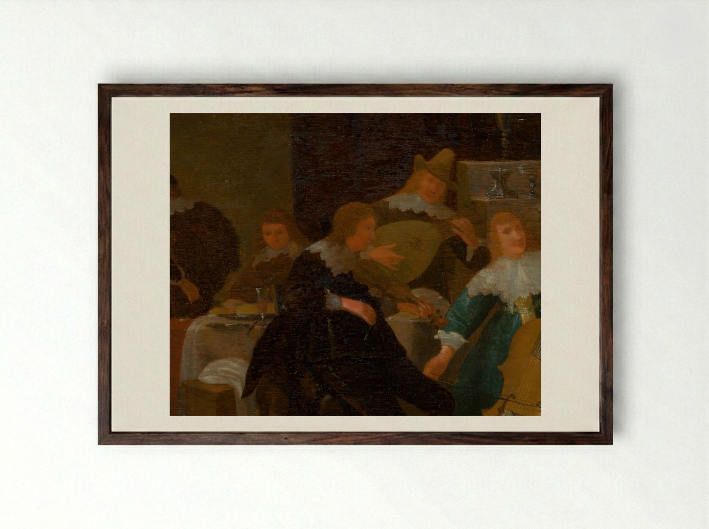 The Home Concert - Cornelis Saftleven - Framed Print Dark Wood