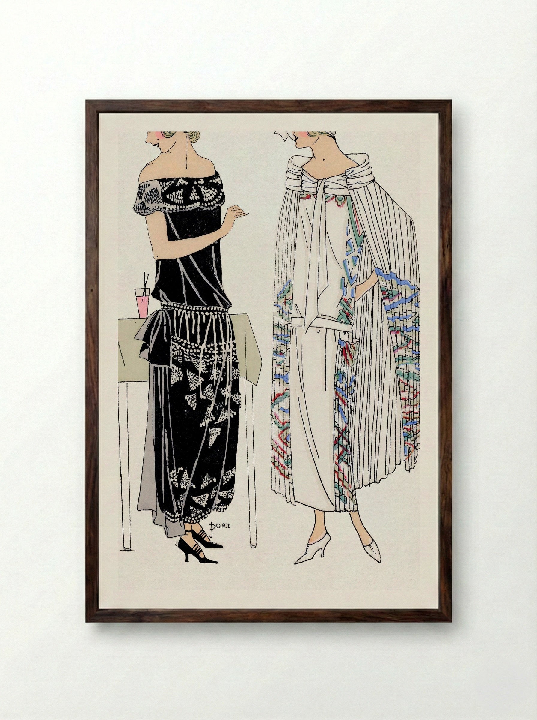 Fashion Plate from Très Parisien, No. 3 - Georges Dory - Framed Print Dark Wood