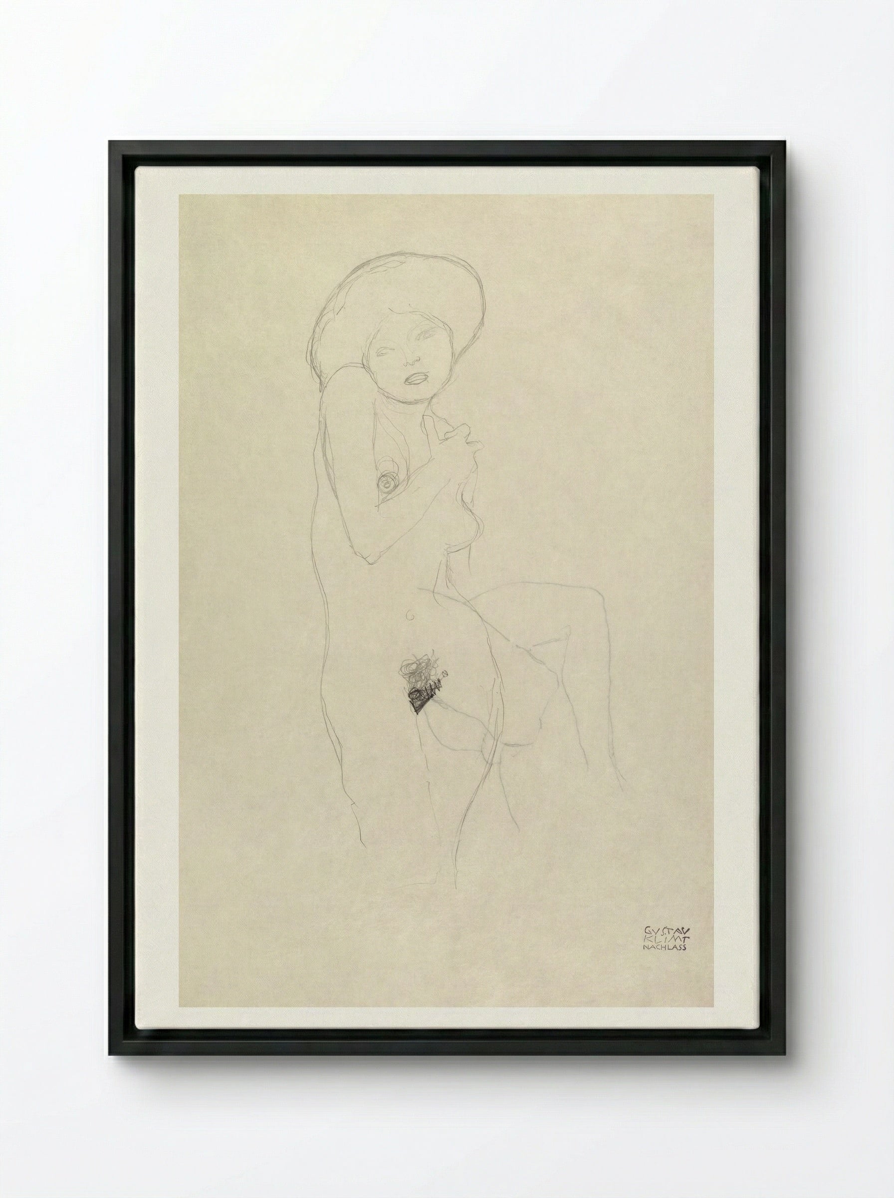 Standing Nude (Seated Woman) - Gustav Klimt - Framed Canvas Black